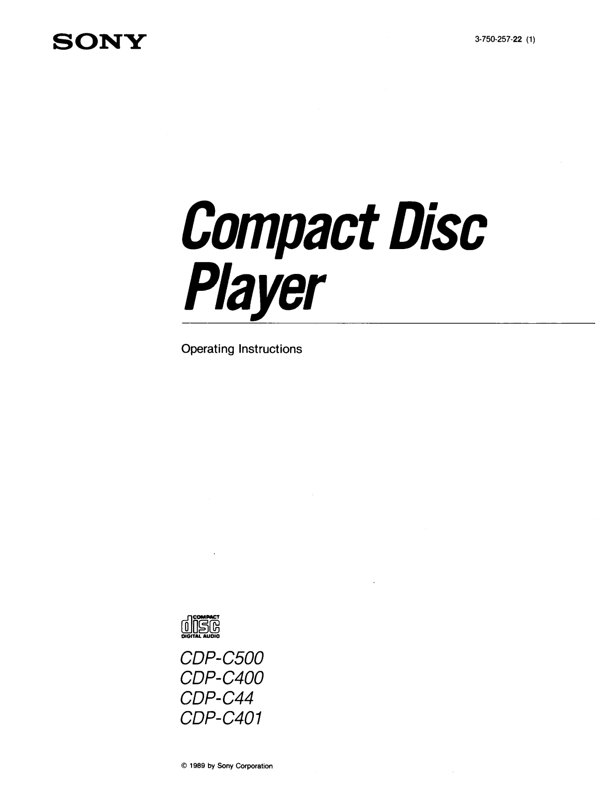 Sony CDP-C44, CDP-C401, CDP-C400 Owners Manual