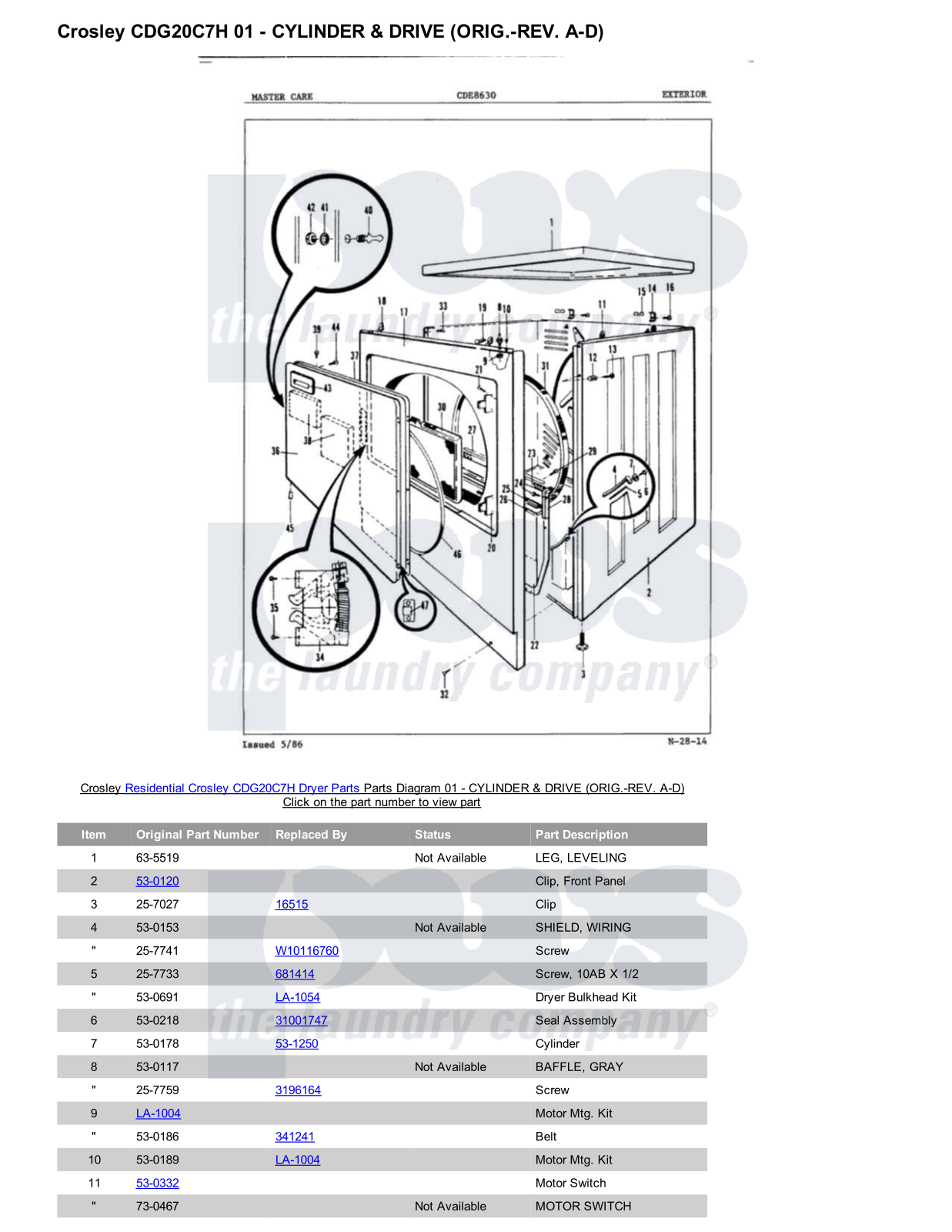 Crosley CDG20C7H Parts Diagram