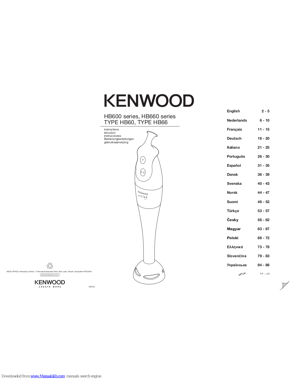 Kenwood HB60, HB66 Instructions For Use Manual