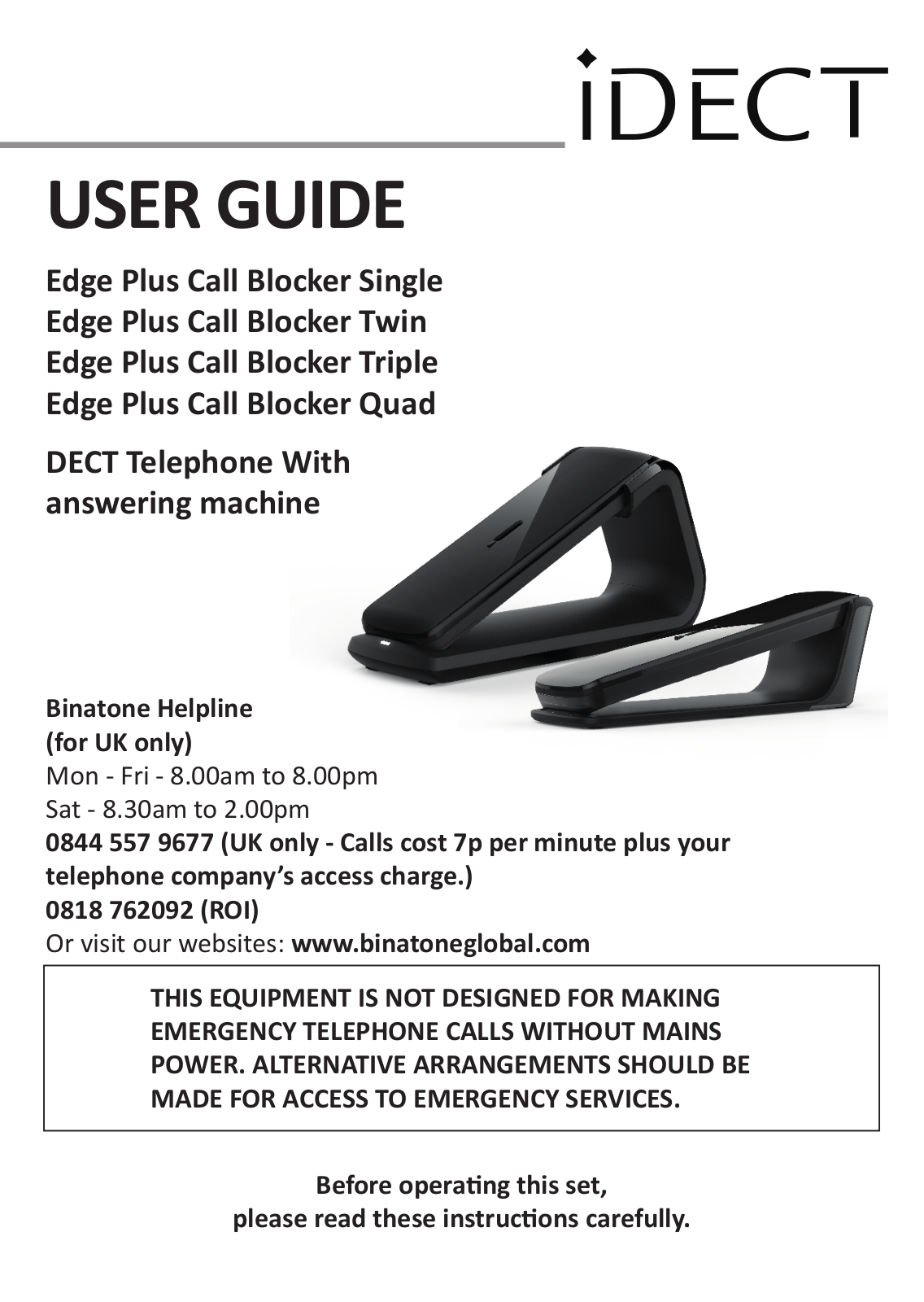 Idect Edge Plus Call Blocker Twin, Edge Plus Call Blocker Single, Edge Plus Call Blocker Quad, Edge Plus Call Blocker Triple User Manual