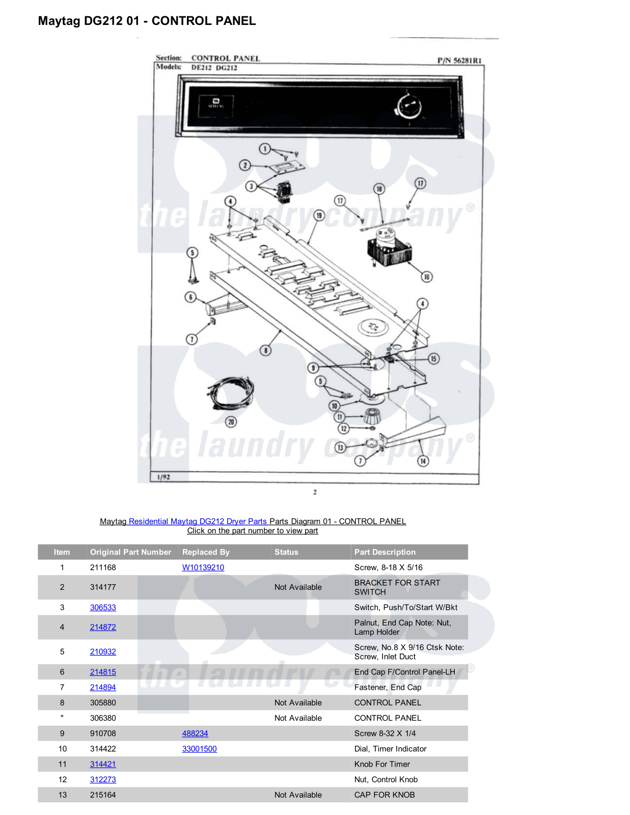 Maytag DG212 Parts Diagram