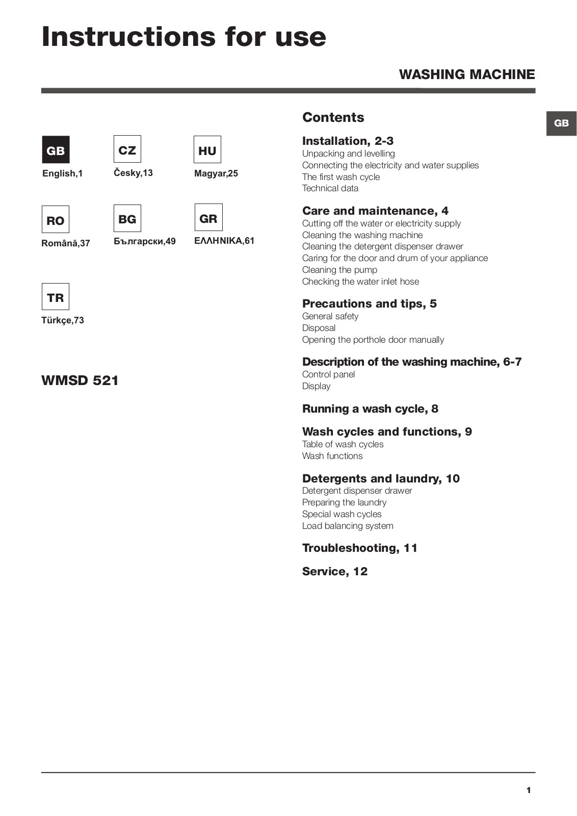 Hotpoint WMSD 521 EU User Manual