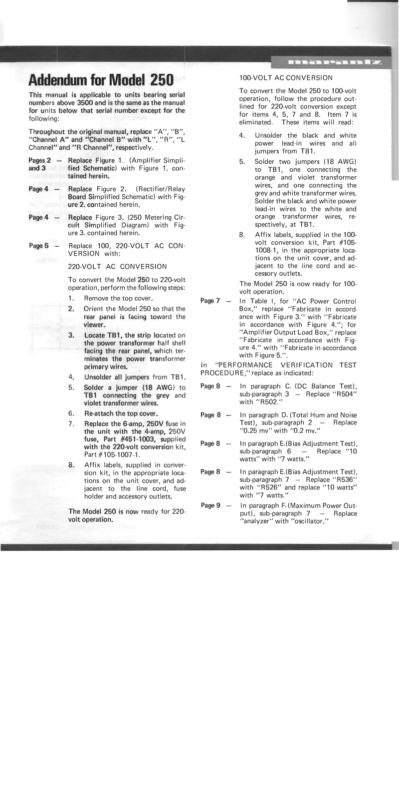 Marantz 250-1 Addendum