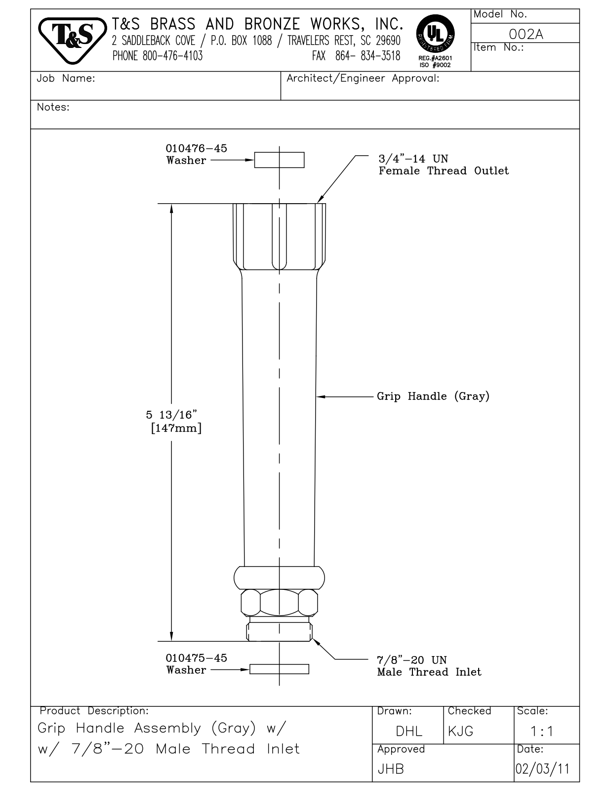 T&S Brass 002A User Manual