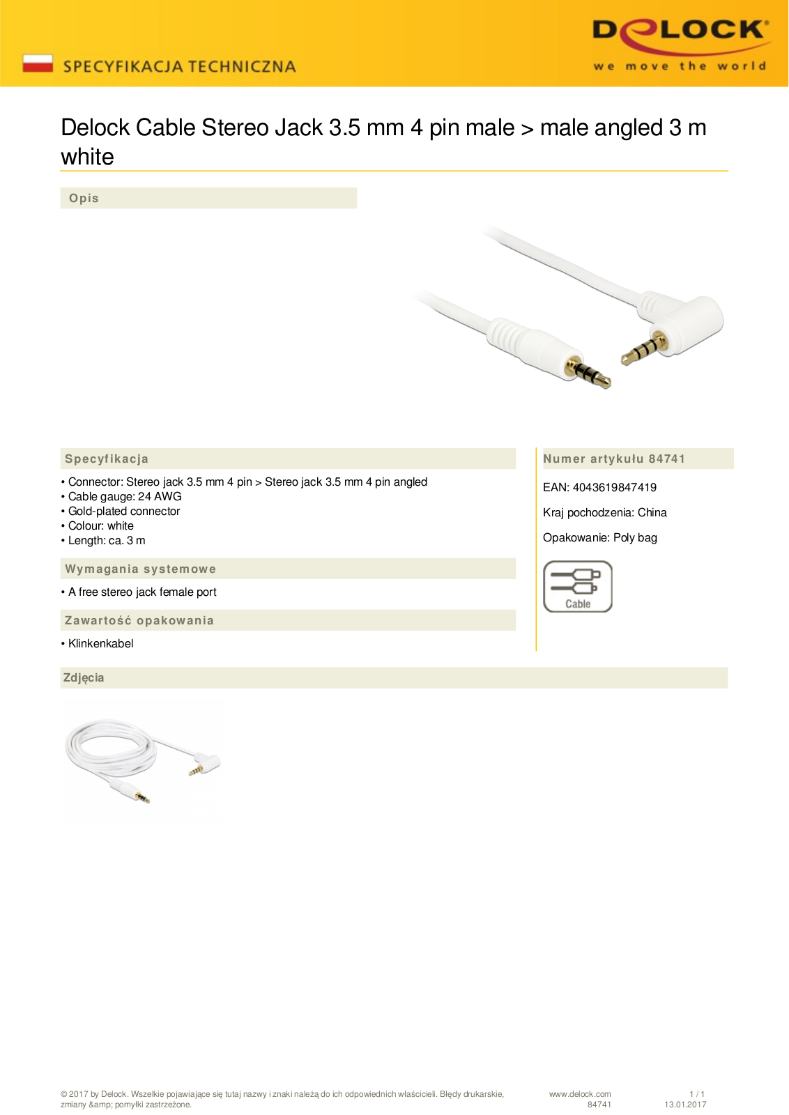 DeLOCK 3.5mm 4-Pin jack straight-angled white 0.5 User Manual