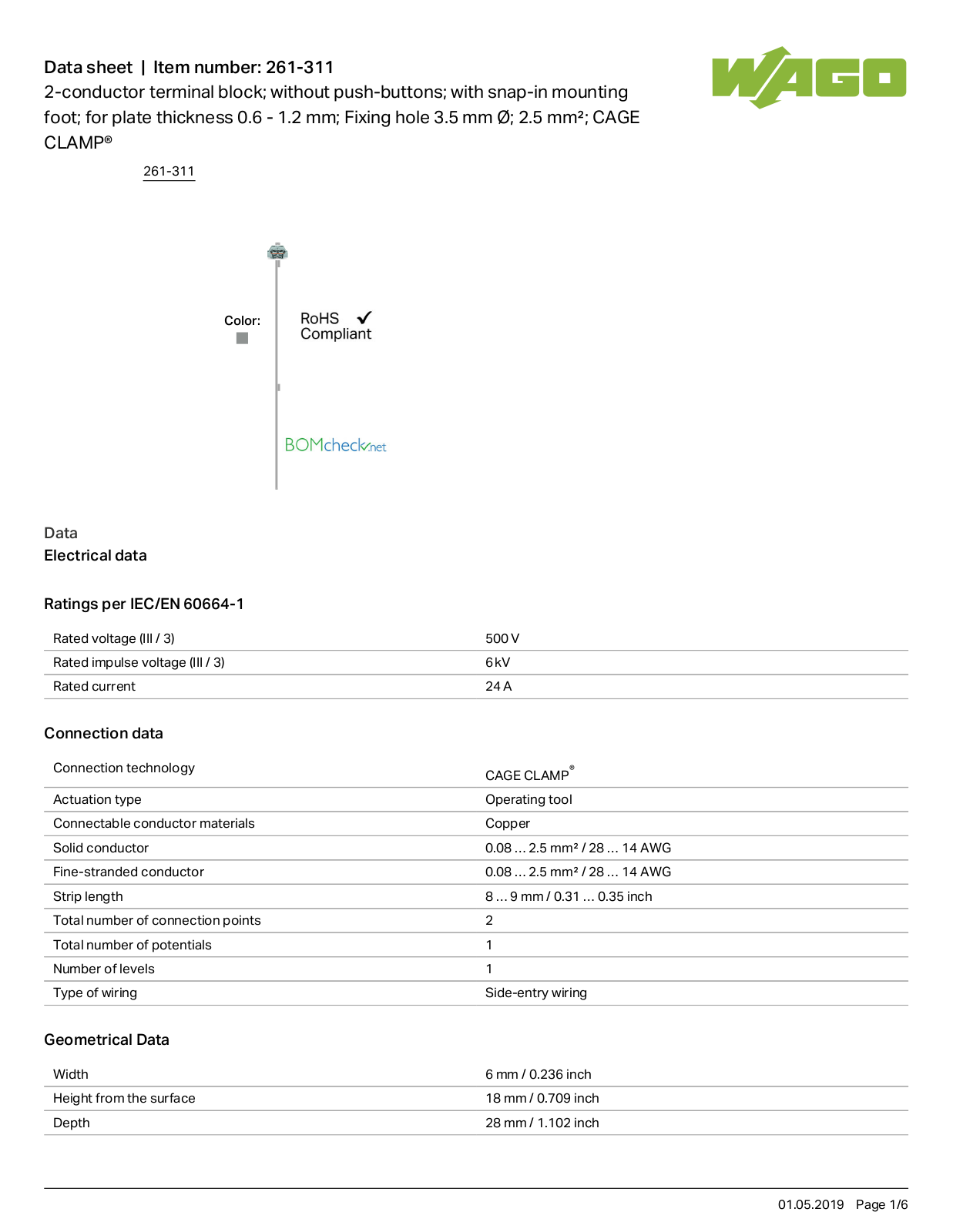 Wago 261-311 Data Sheet