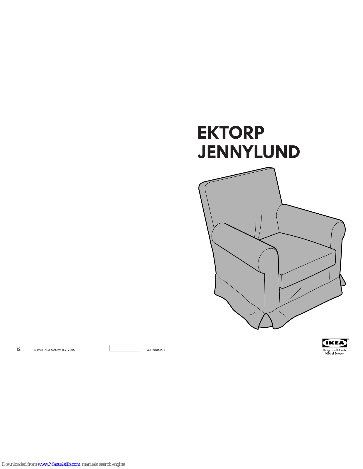 IKEA EKTORP JENNYLUND CHAIR COVER, EKTORP JENNYLUND Instructions Manual