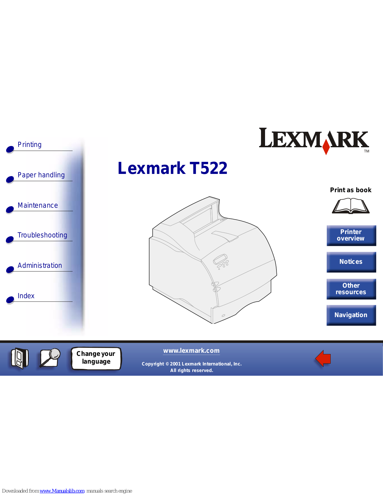 Lexmark T520, 9H0100 - T 520 B/W Laser Printer, T522 - Optra Laser Printer Troubleshooting Manual