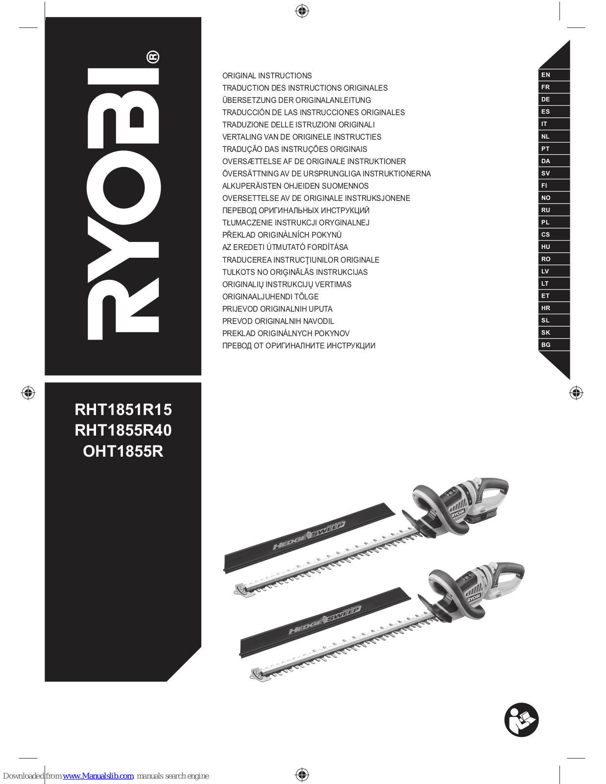 Ryobi RHT1851R15, RHT1855R40, OHT1855R, RHT36C5525, RHT36B55 Original Instructions Manual