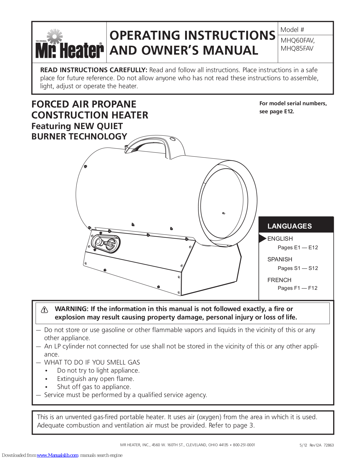 Mr. Heater MHQ60FAV, MHQ85FAV Owner's Manual