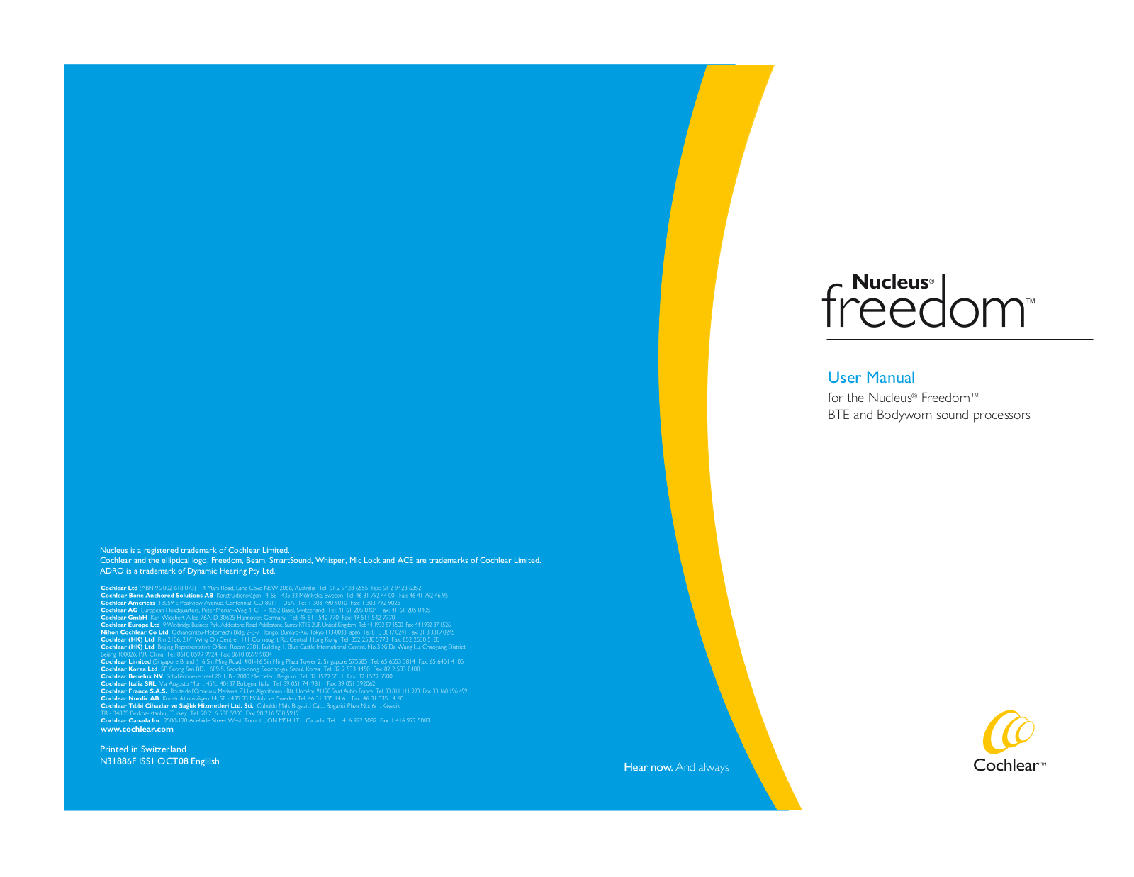 Nucleus Freedom BTE, Bodyworn, Freedom User Manual - ManualMachine.com