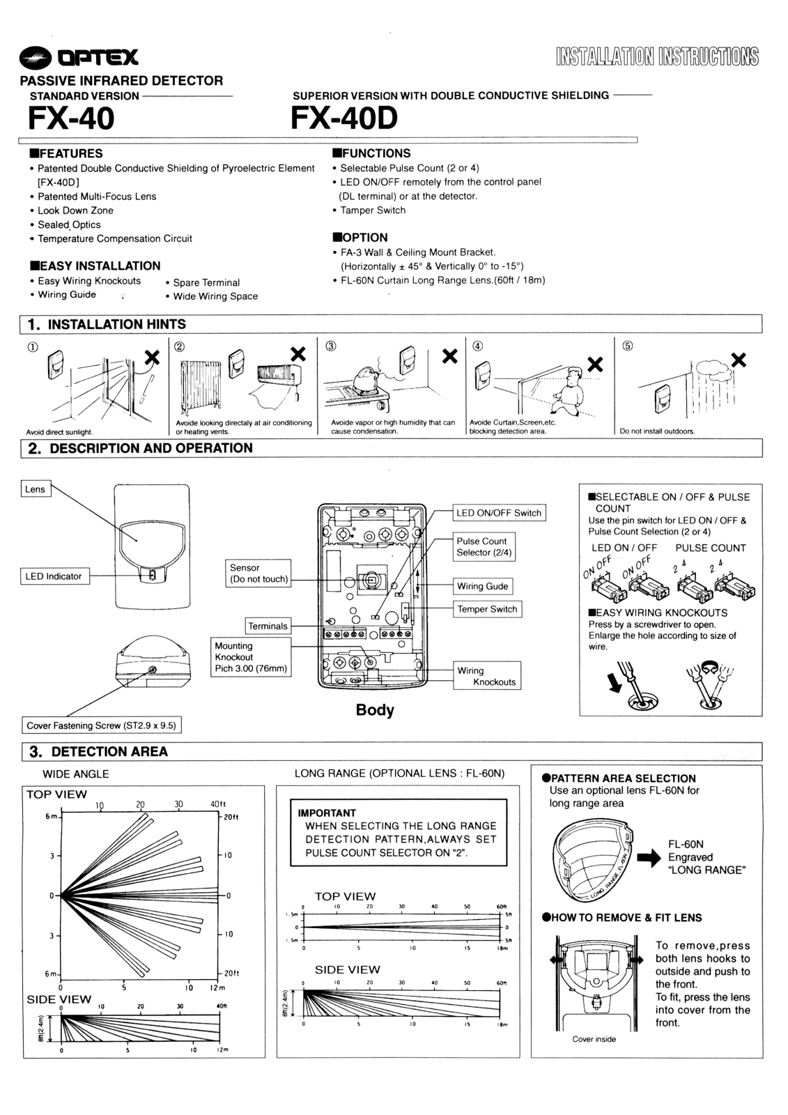 Optex FX-40D, FX-40 Installation