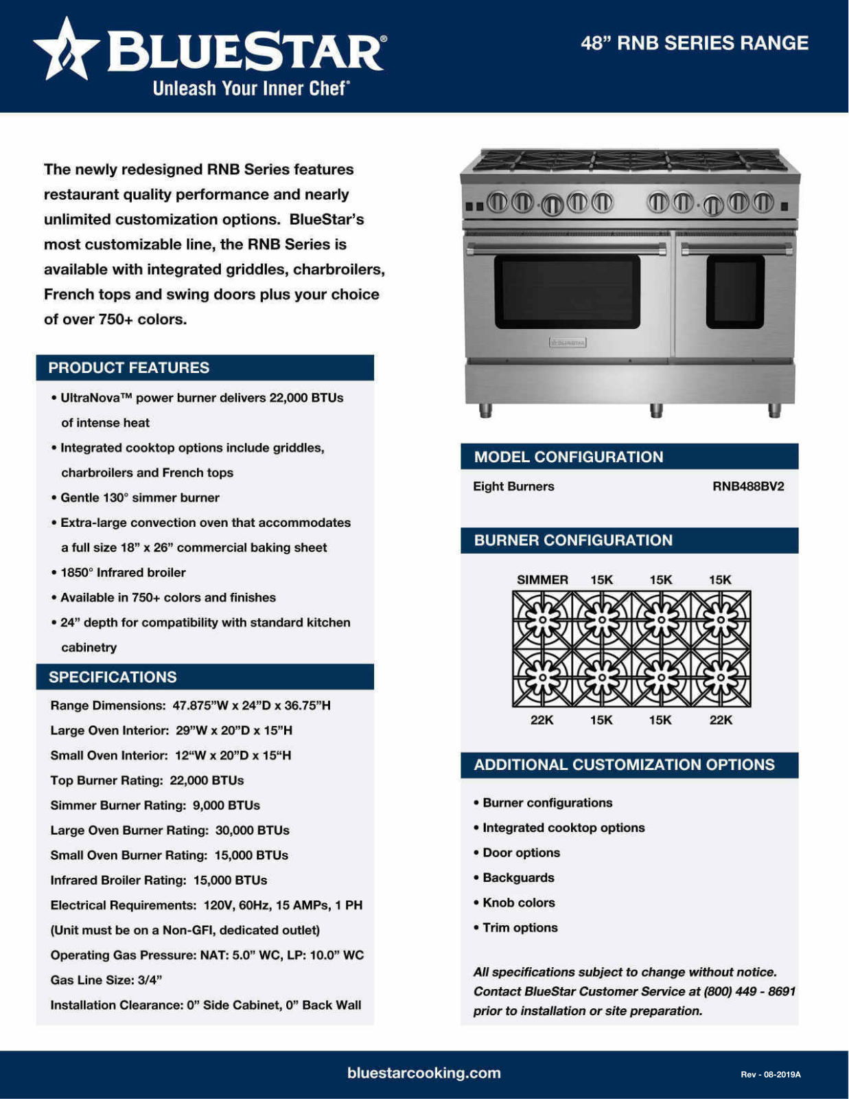 Bluestar RNB484CBV2L Specsheet