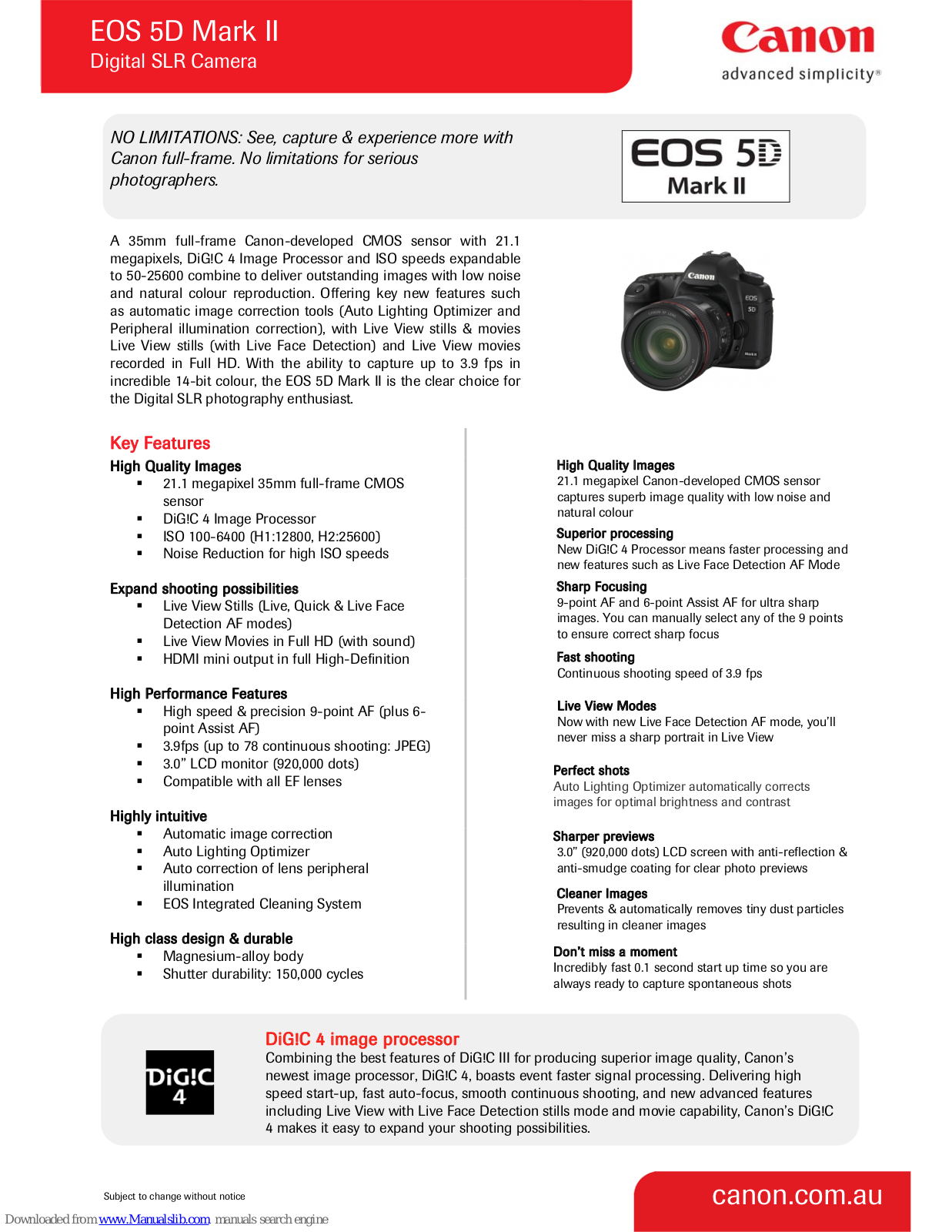 Canon 2764B004, EOS 5D Mark II Specifications - ManualMachine.com