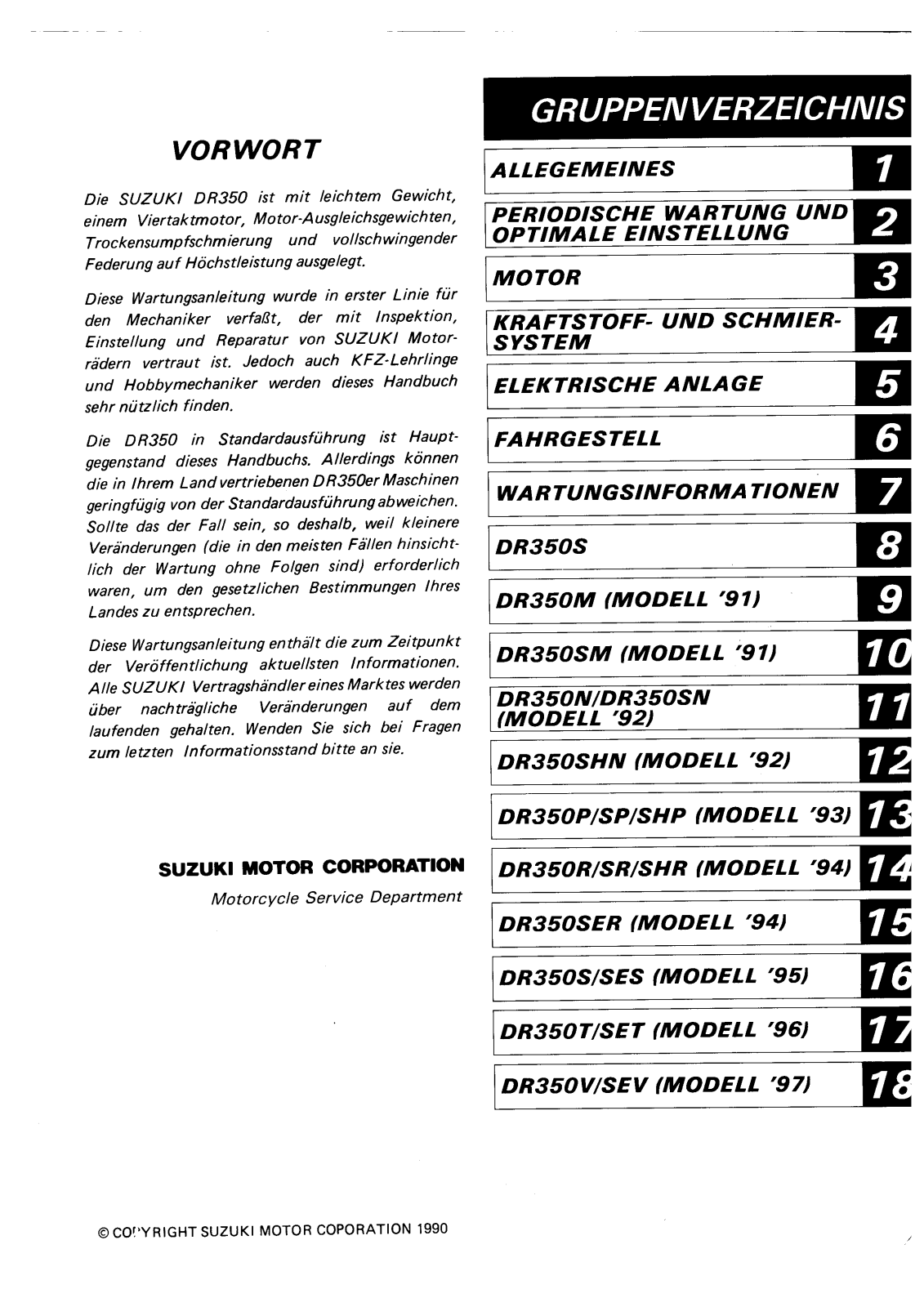 Suzuki DR350 Service Manual 00 Gruppenverzeichnis