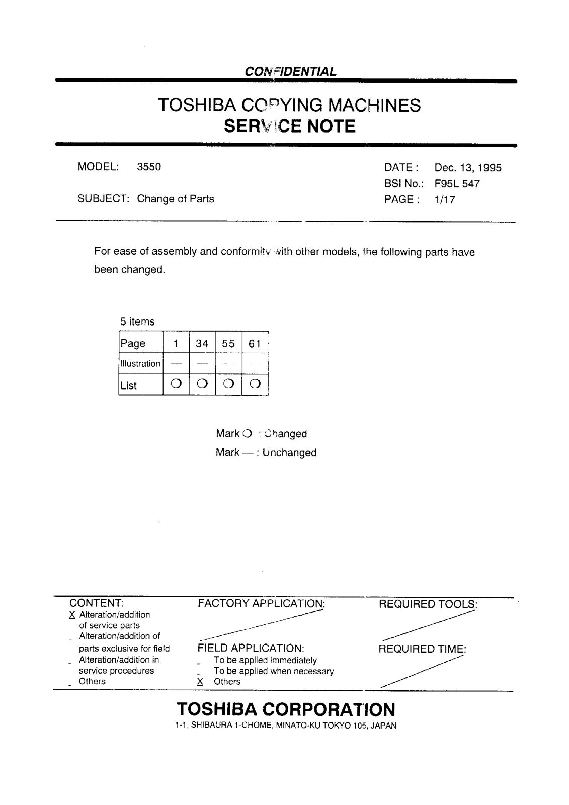 Toshiba f95l547 Service Note