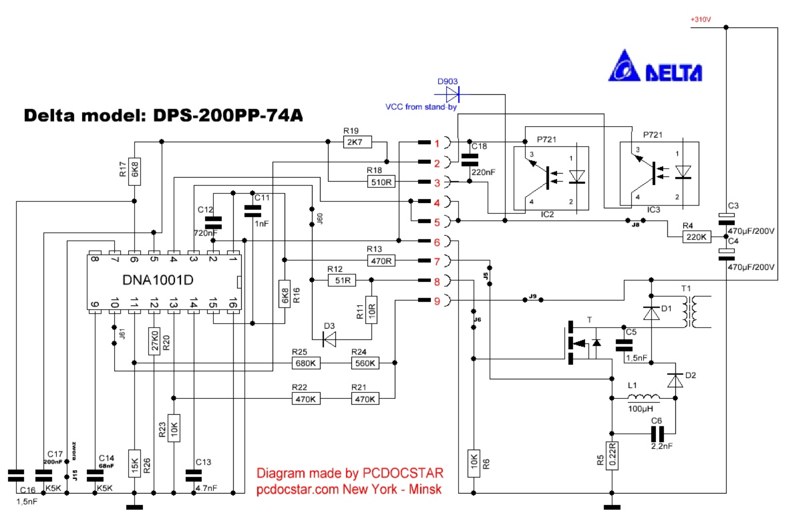 Delta DPS-200PP-74A Schematic