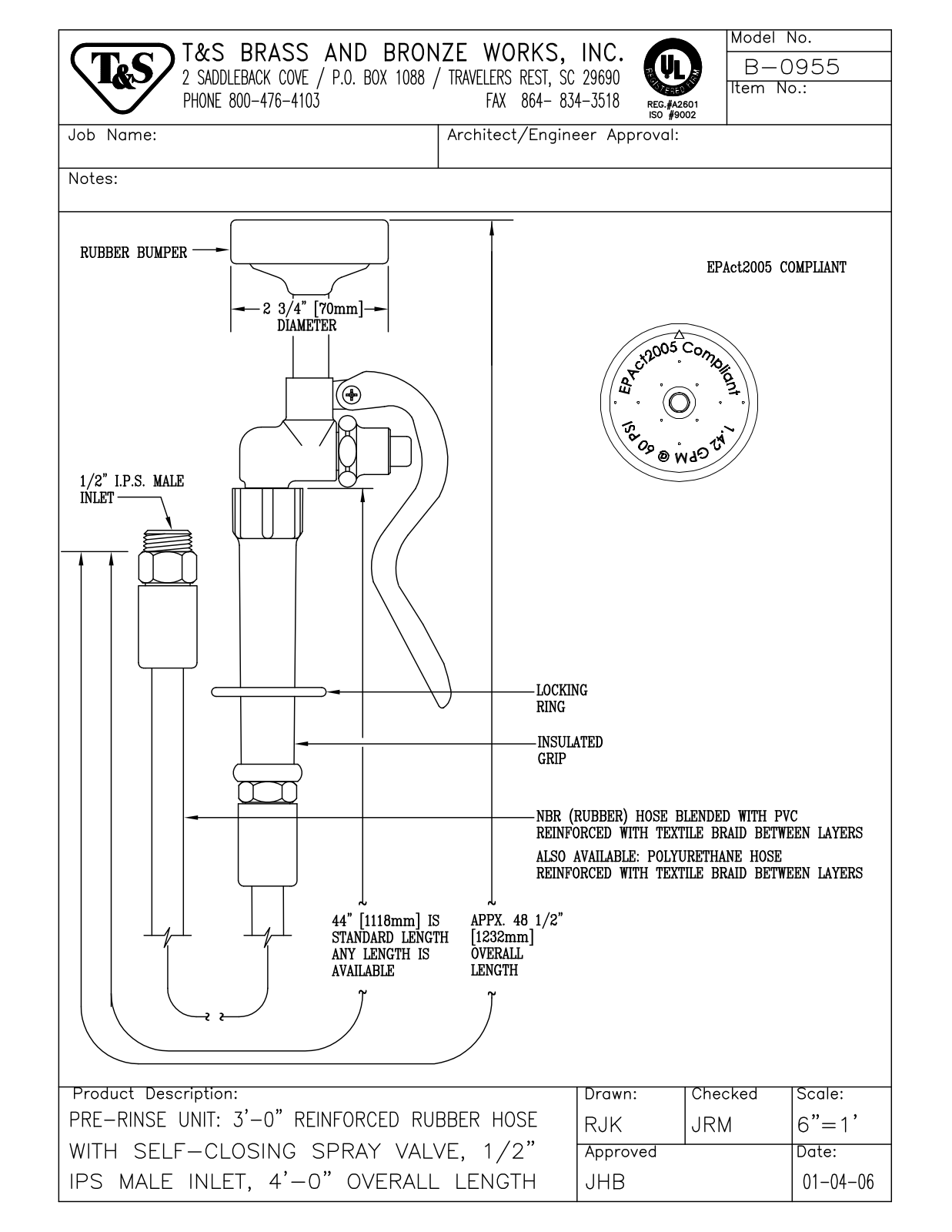 T&S Brass Manuals B-0955 User Manual