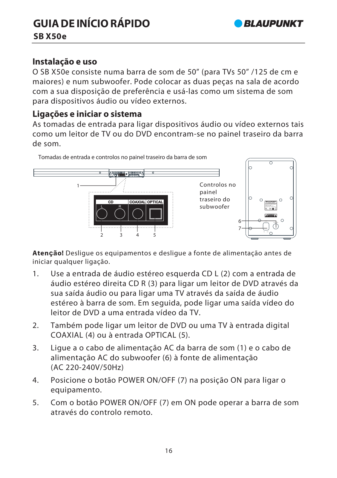 Blaupunkt SB X50e Quick Start Guide