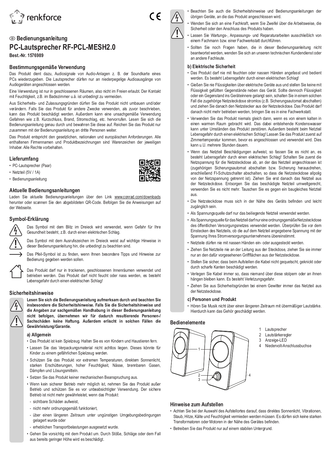 Renkforce 1576989 Operating Instructions