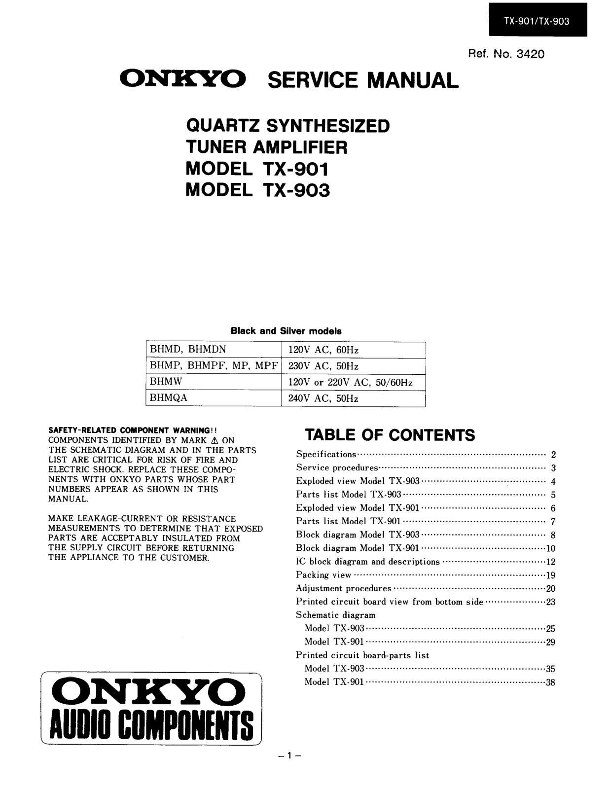 Onkyo TX-903, TX-901 Service Manual