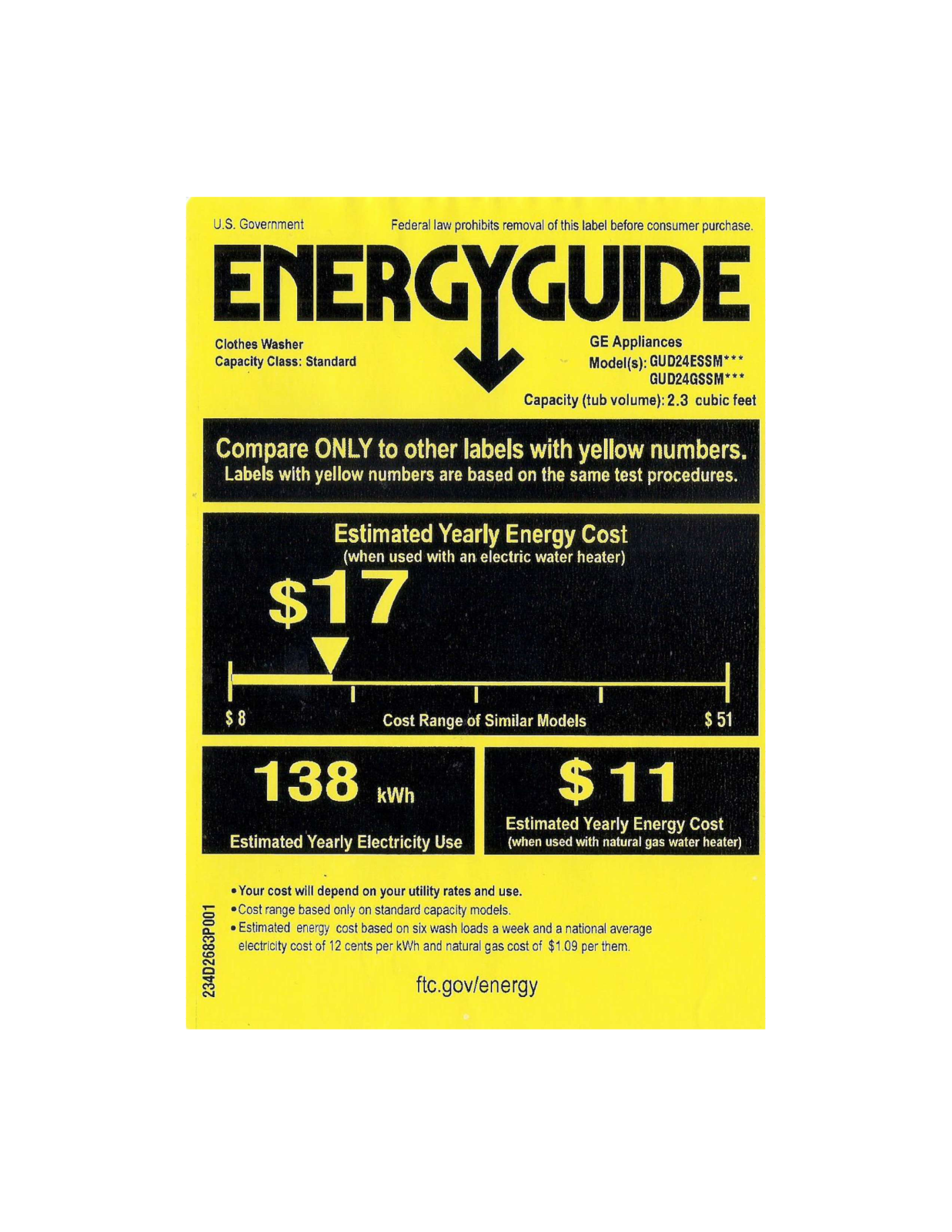 General Electric GUD24ESSMWW Energy Guide