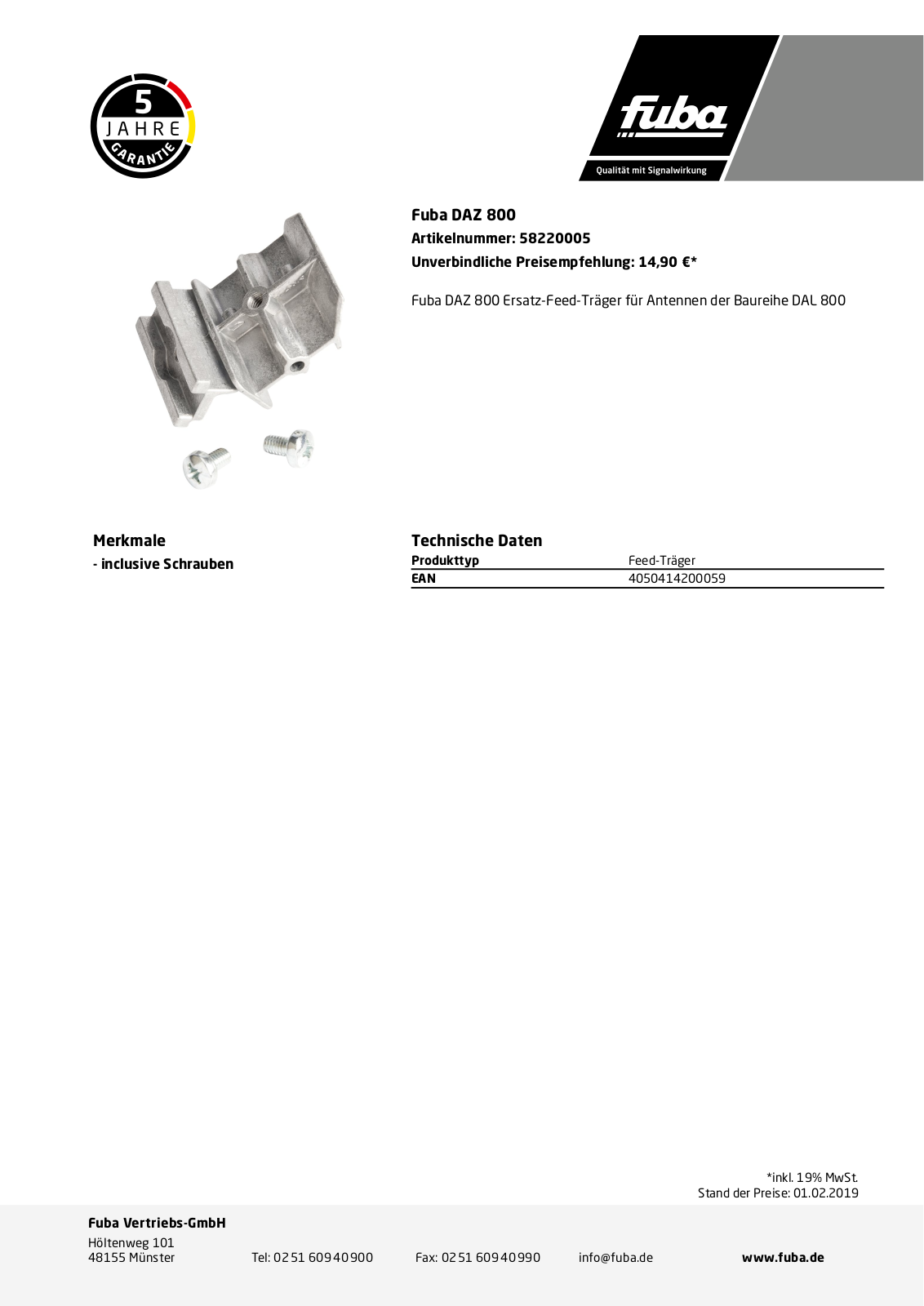 Fuba DAZ 800 Technische Daten