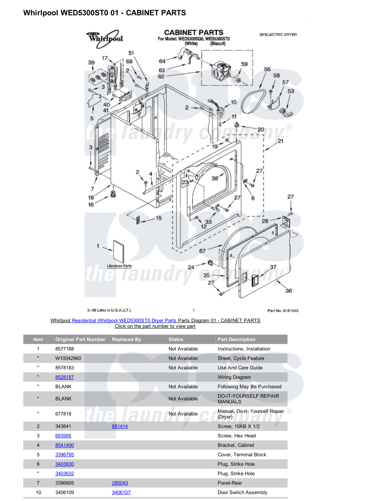 Whirlpool WED5300ST0 Parts Diagram