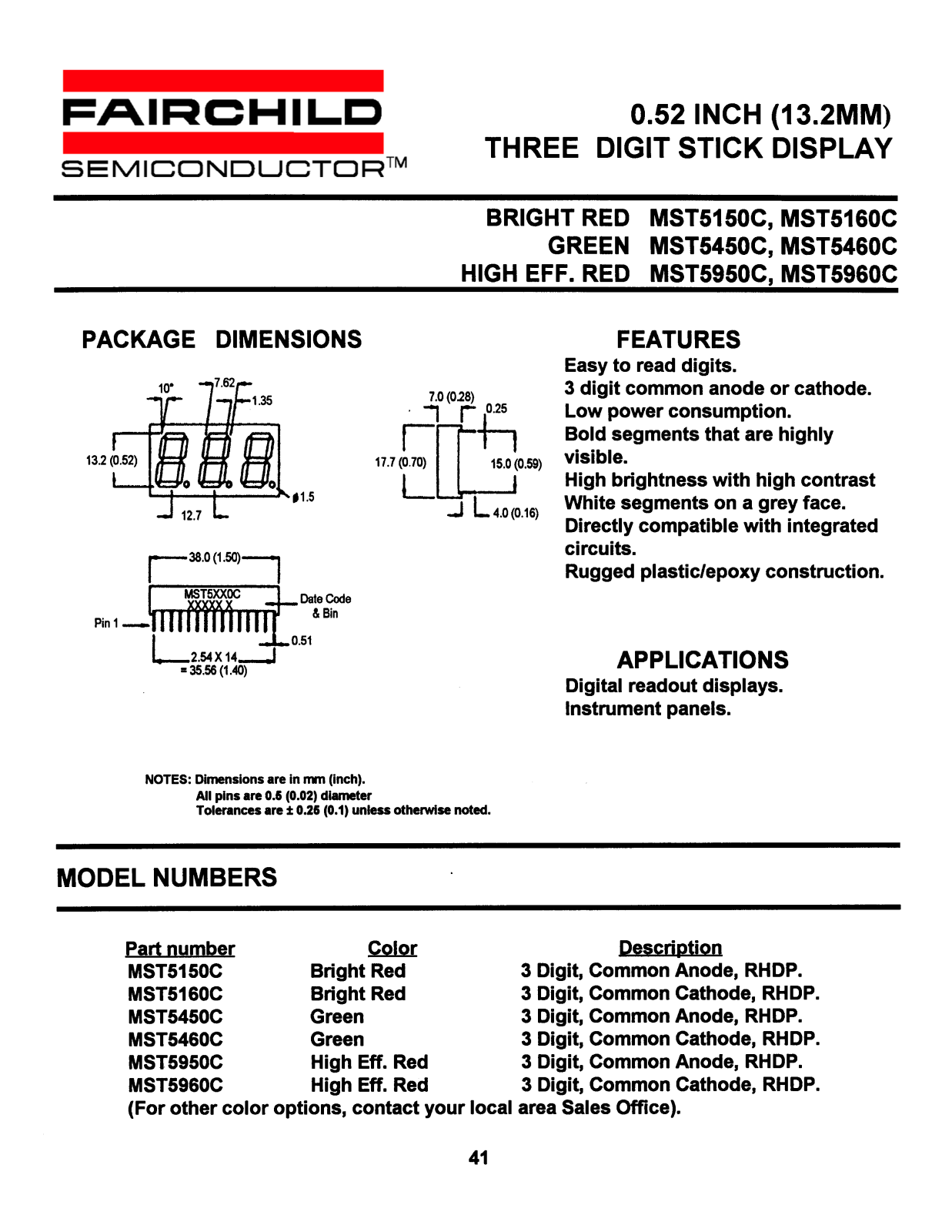 Fairchild Semiconductor MST5950C, MST5450C, MST5150C, MST5160C, MST5960C Datasheet