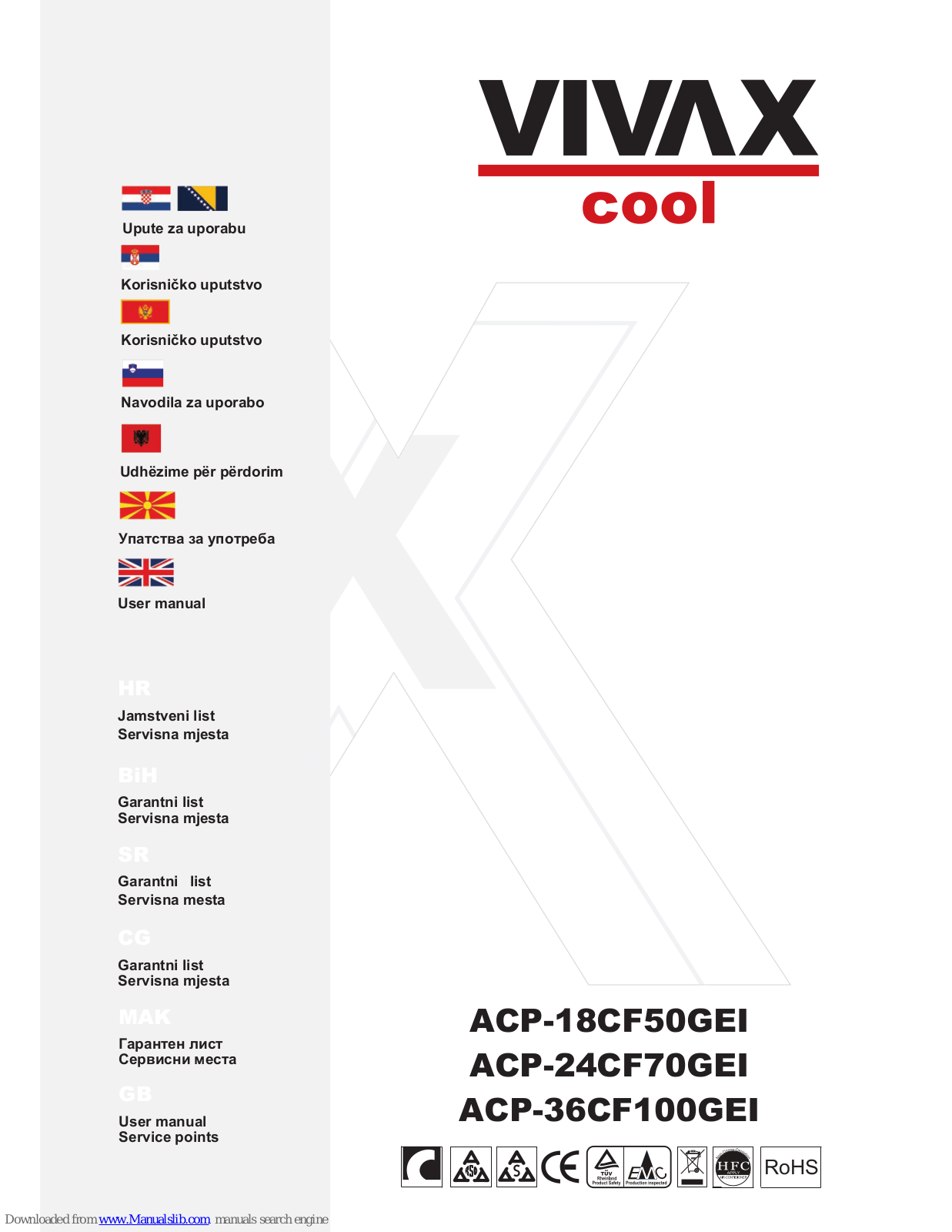 Vivax ACP-18CF50GEI, ACP-36CF100GEI, ACP-24CF70GEI User Manual