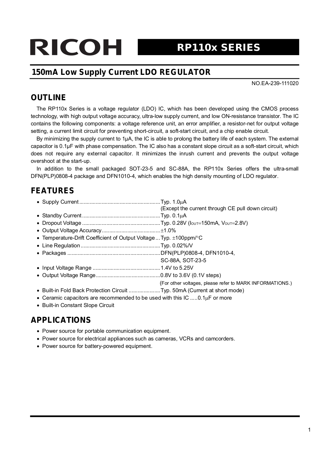 RICOH RP110x Technical data