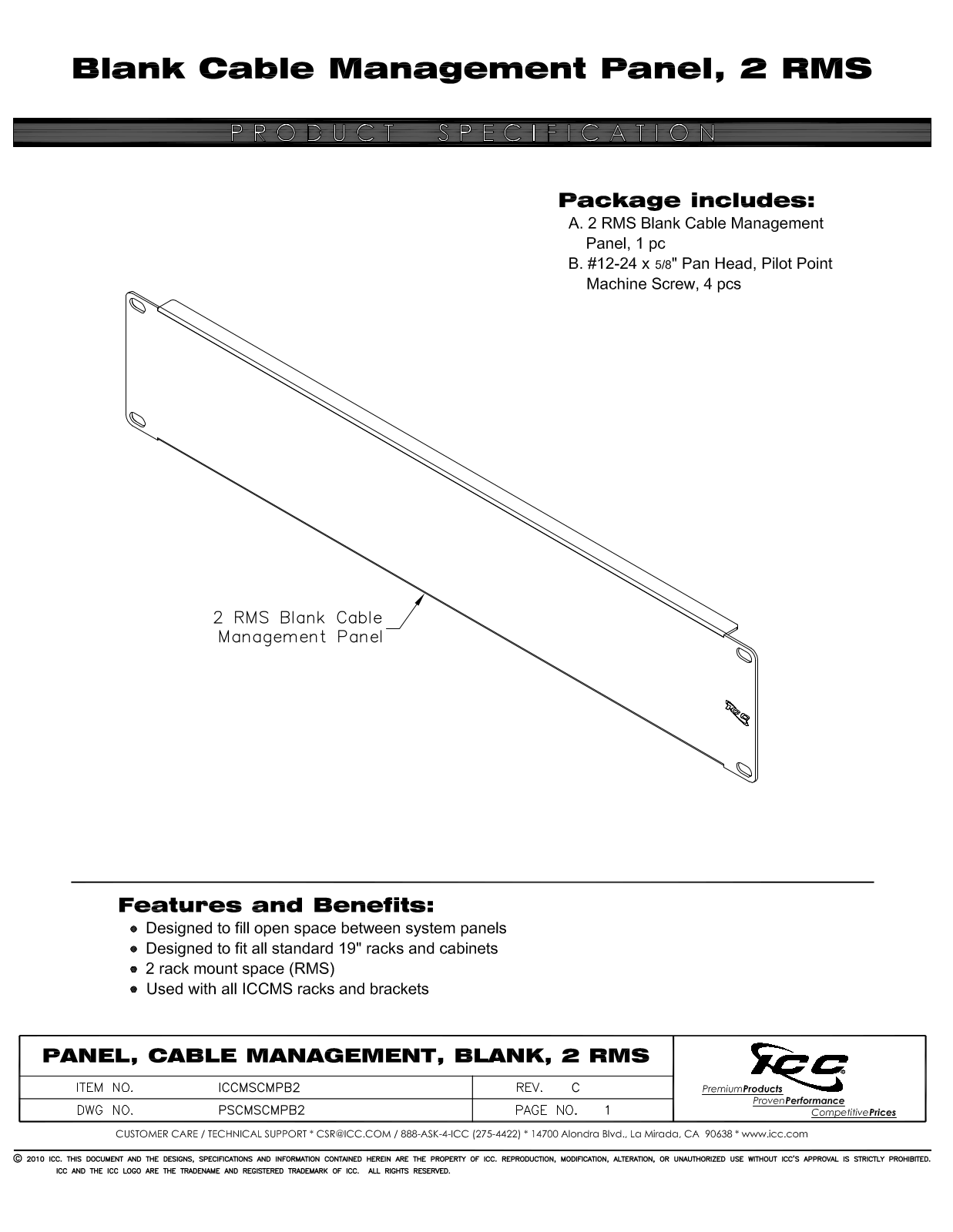 ICC ICCMSCMPB2 Specsheet