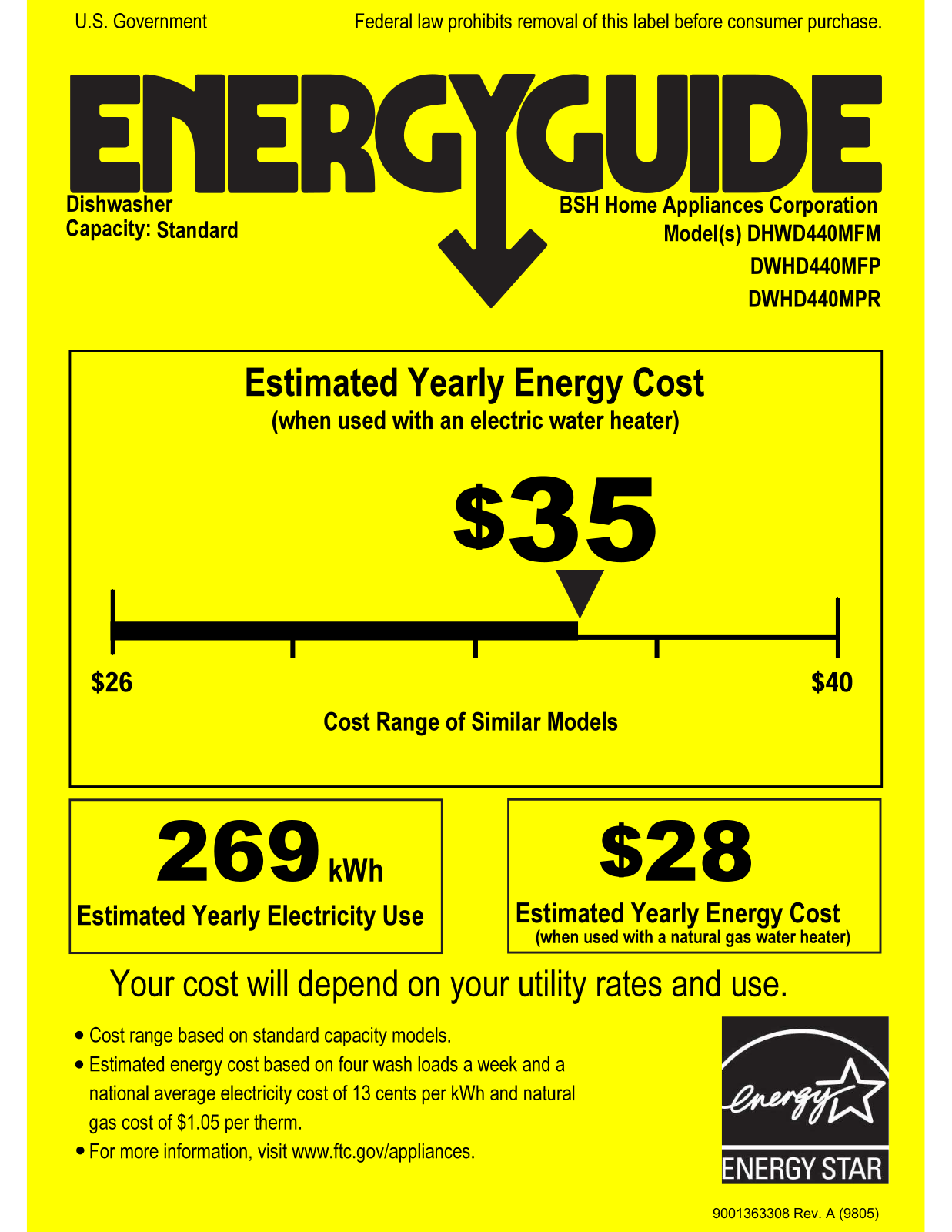 Thermador DWHD440MFP Energy Guide