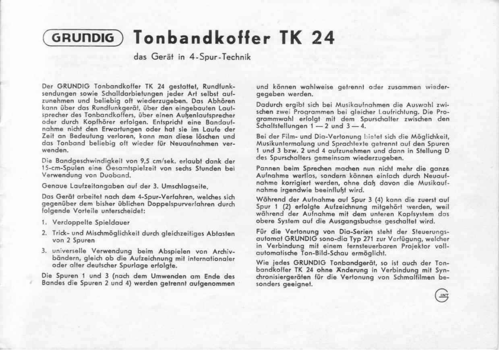 Grundig TK-17 Owners Manual