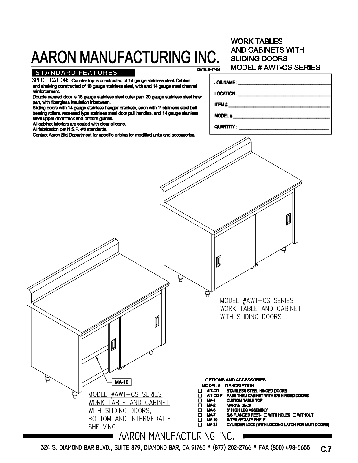 Aaron Manufacturing AWT-CS-2460 User Manual