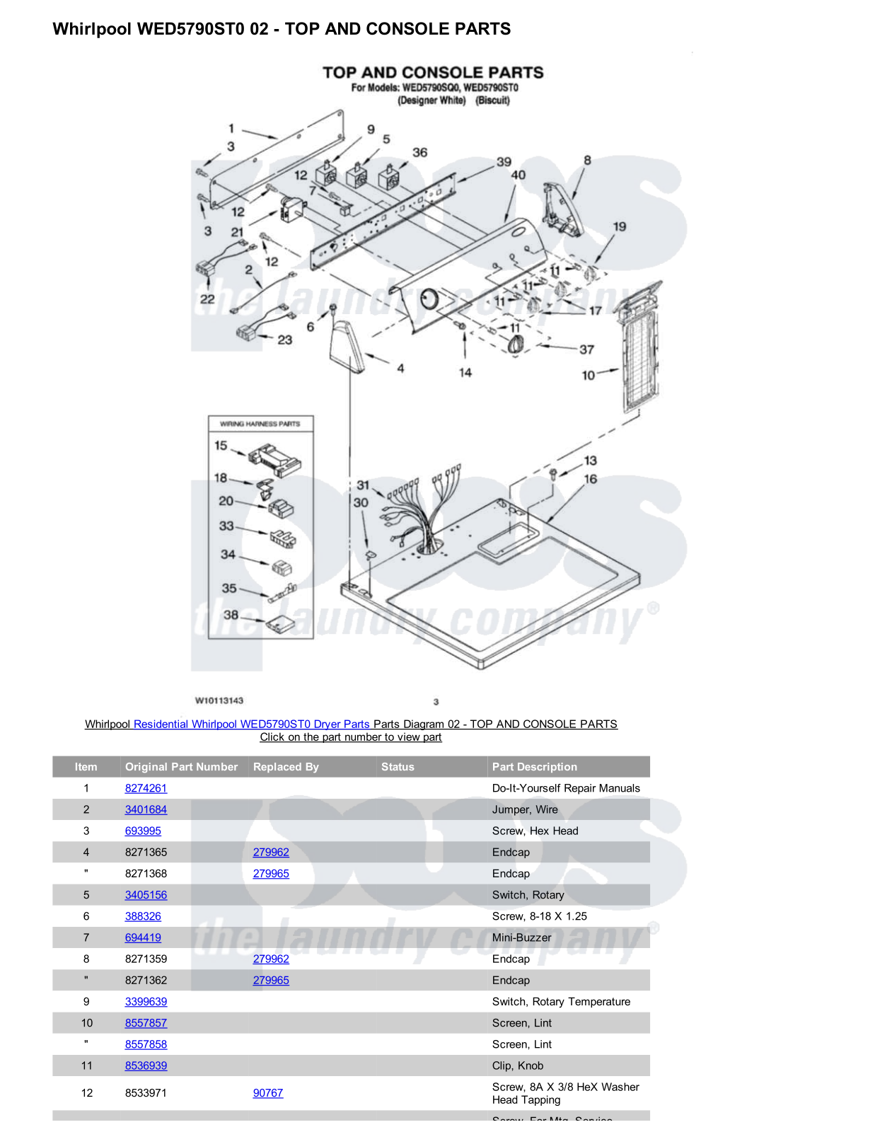 Whirlpool WED5790ST0 Parts Diagram