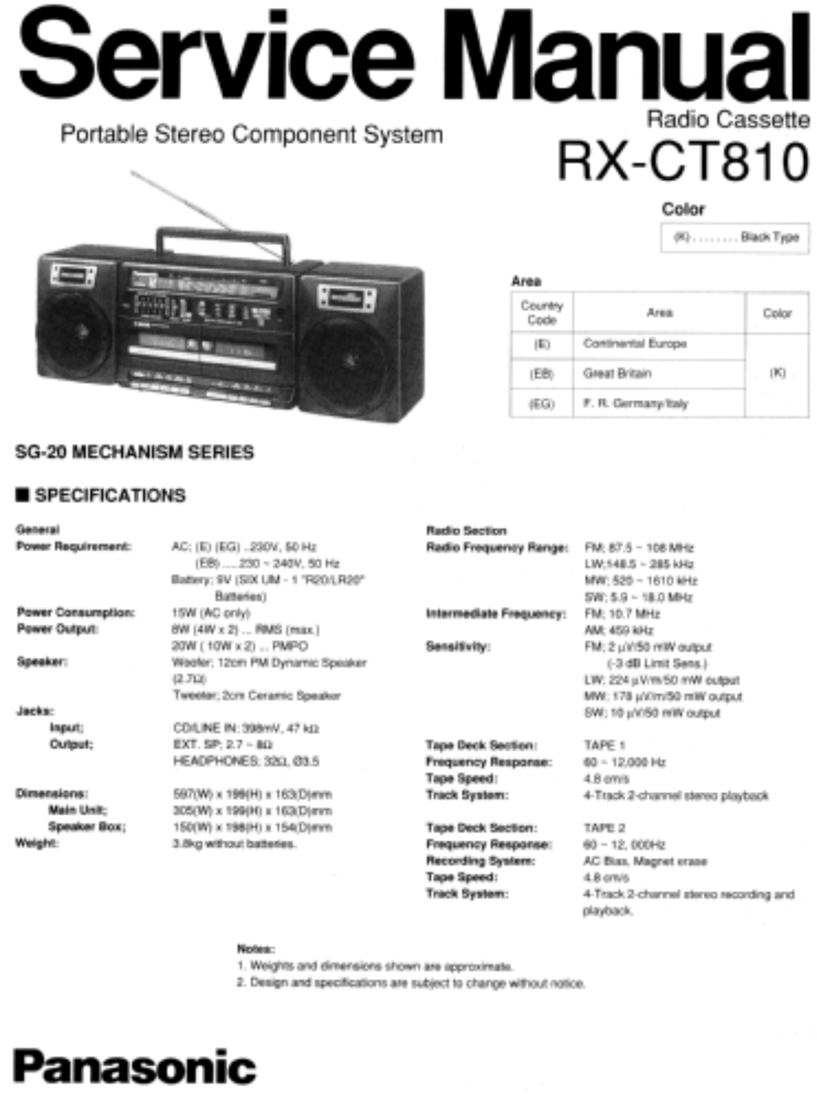 panasonic rx-ct810 service manual