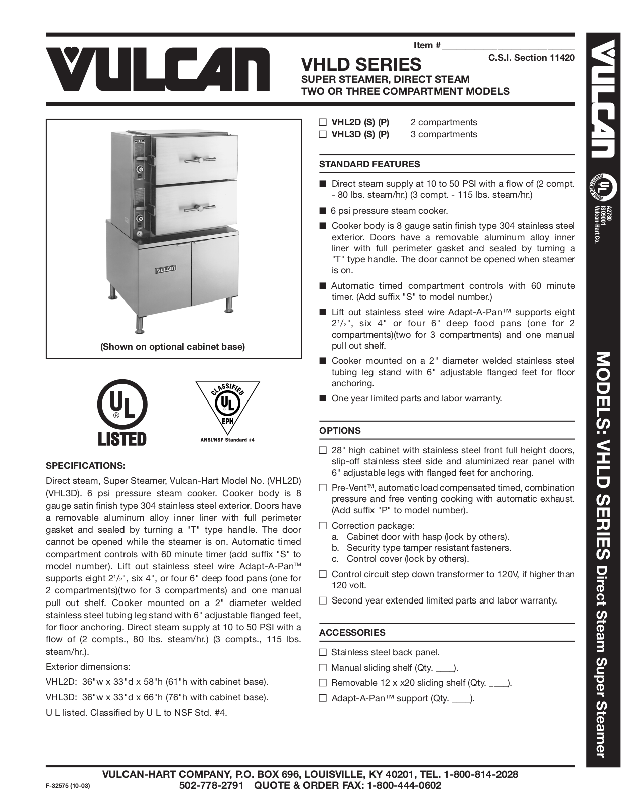 Vulcan VHL2D User Manual