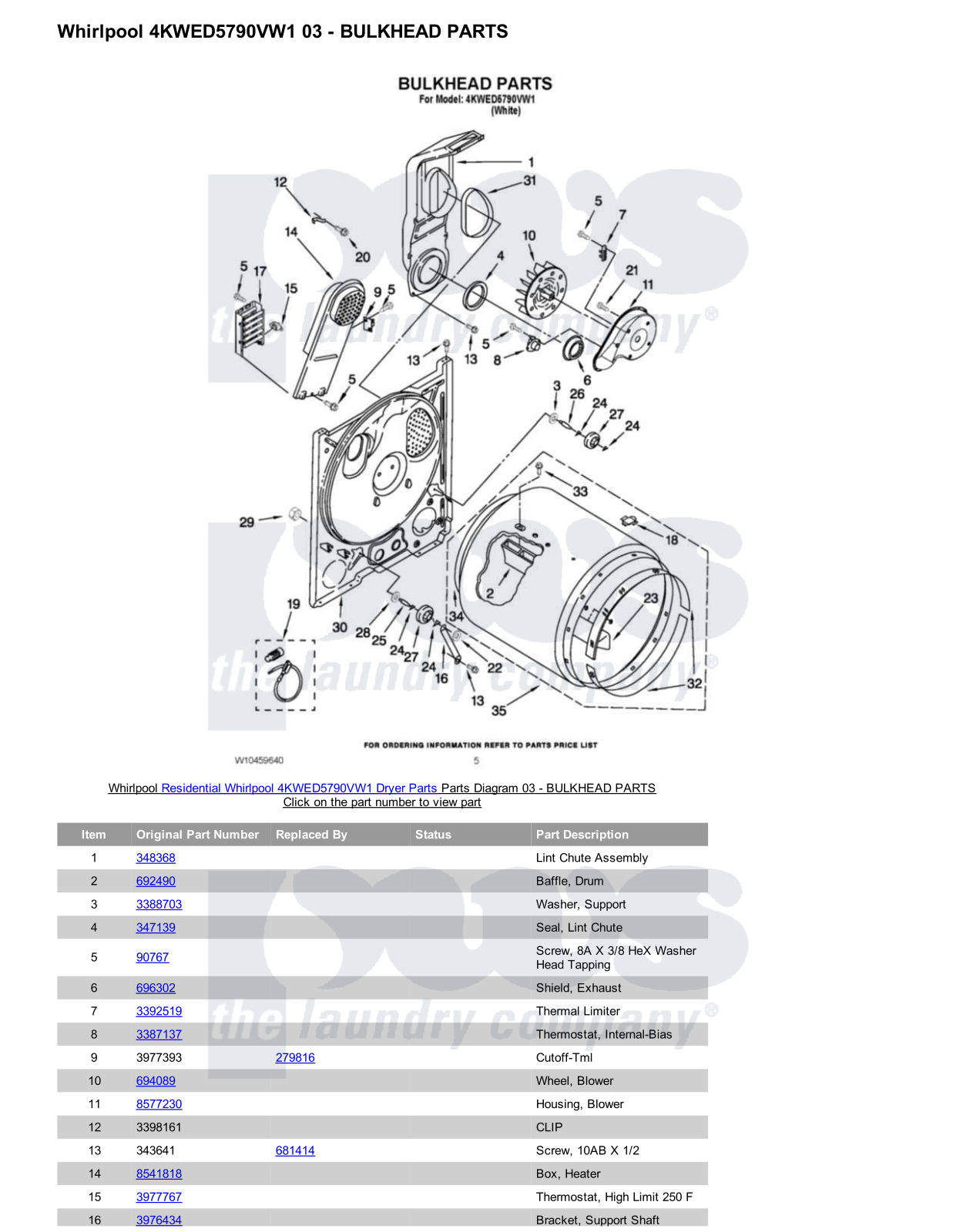 Whirlpool 4KWED5790VW1 Parts Diagram