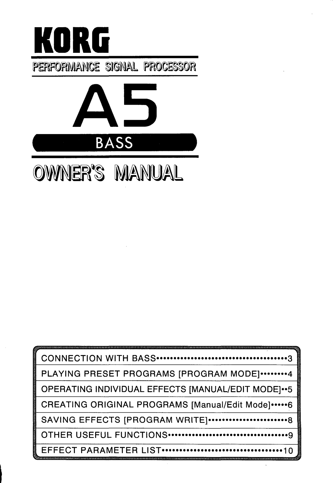 KORG A5 Owners Manual