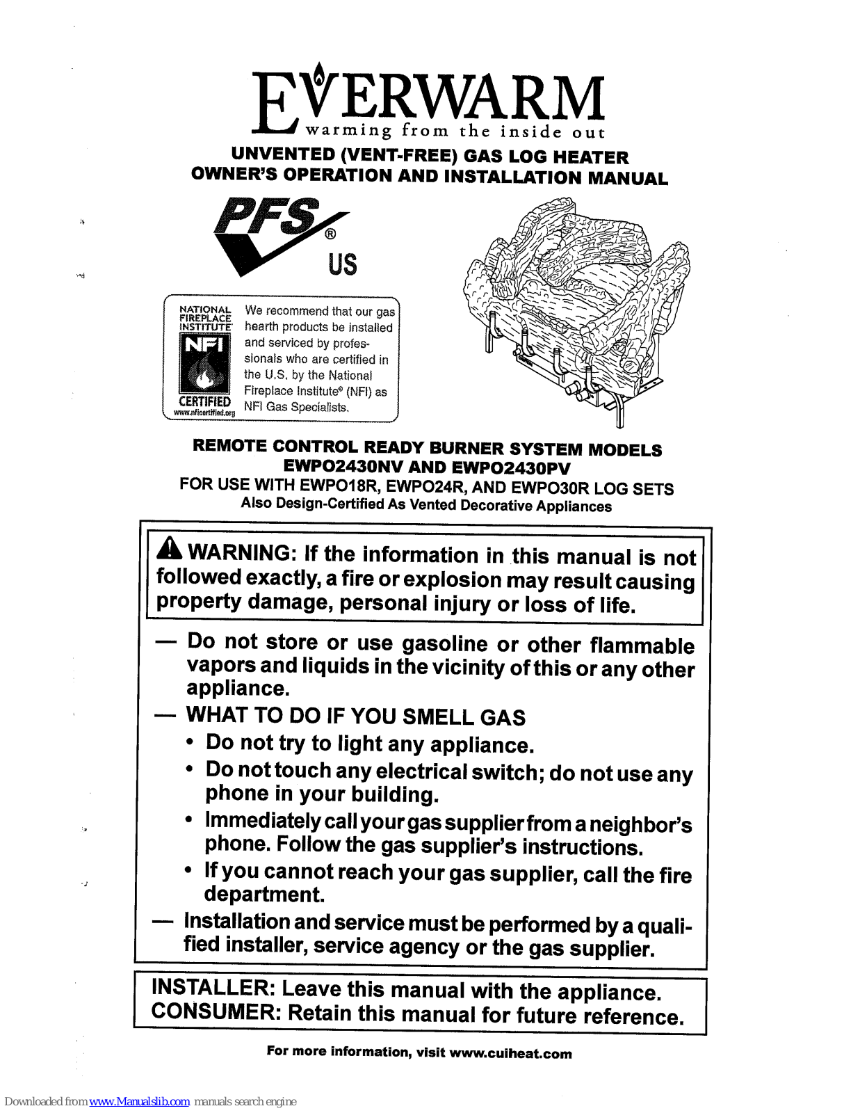 Everwarm EWP18R, EWP24R, EWP30R Owner's Manual And Installation Instructions