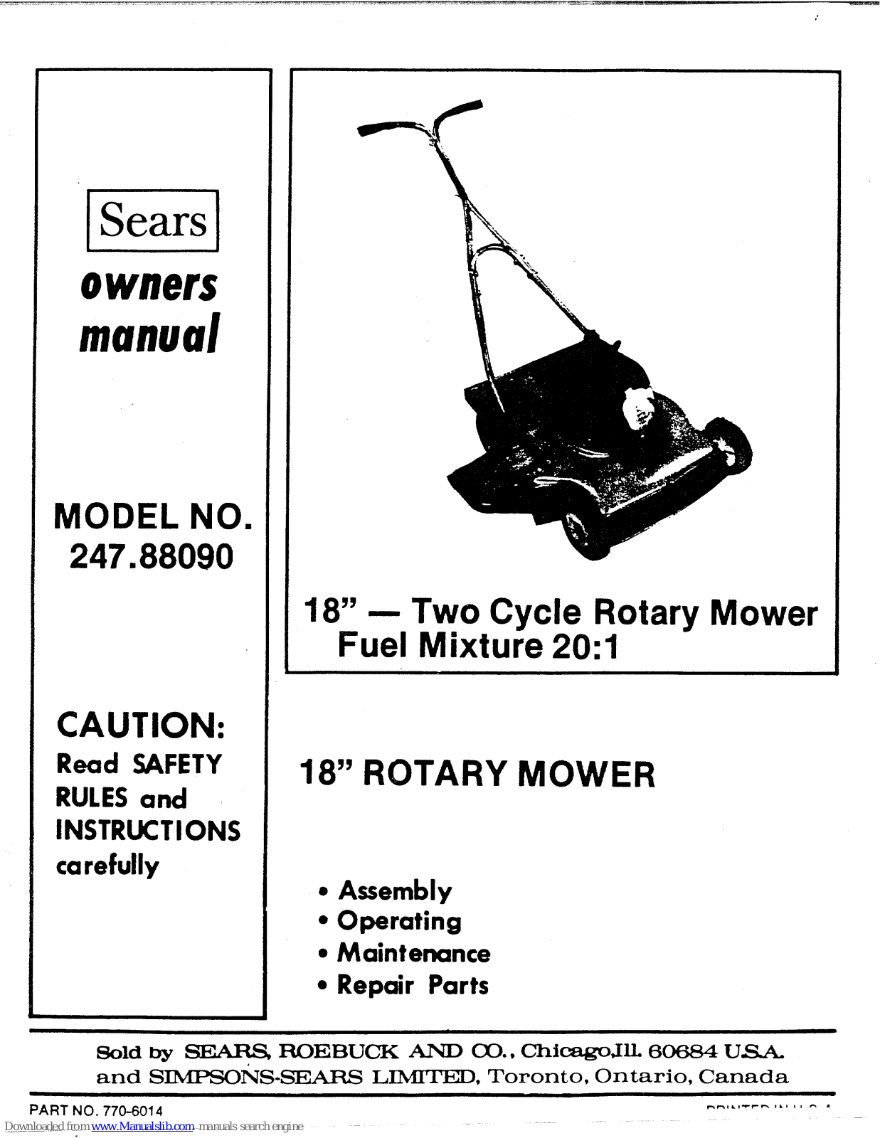 Sears 247.8809,247.88090 Owner's Manual