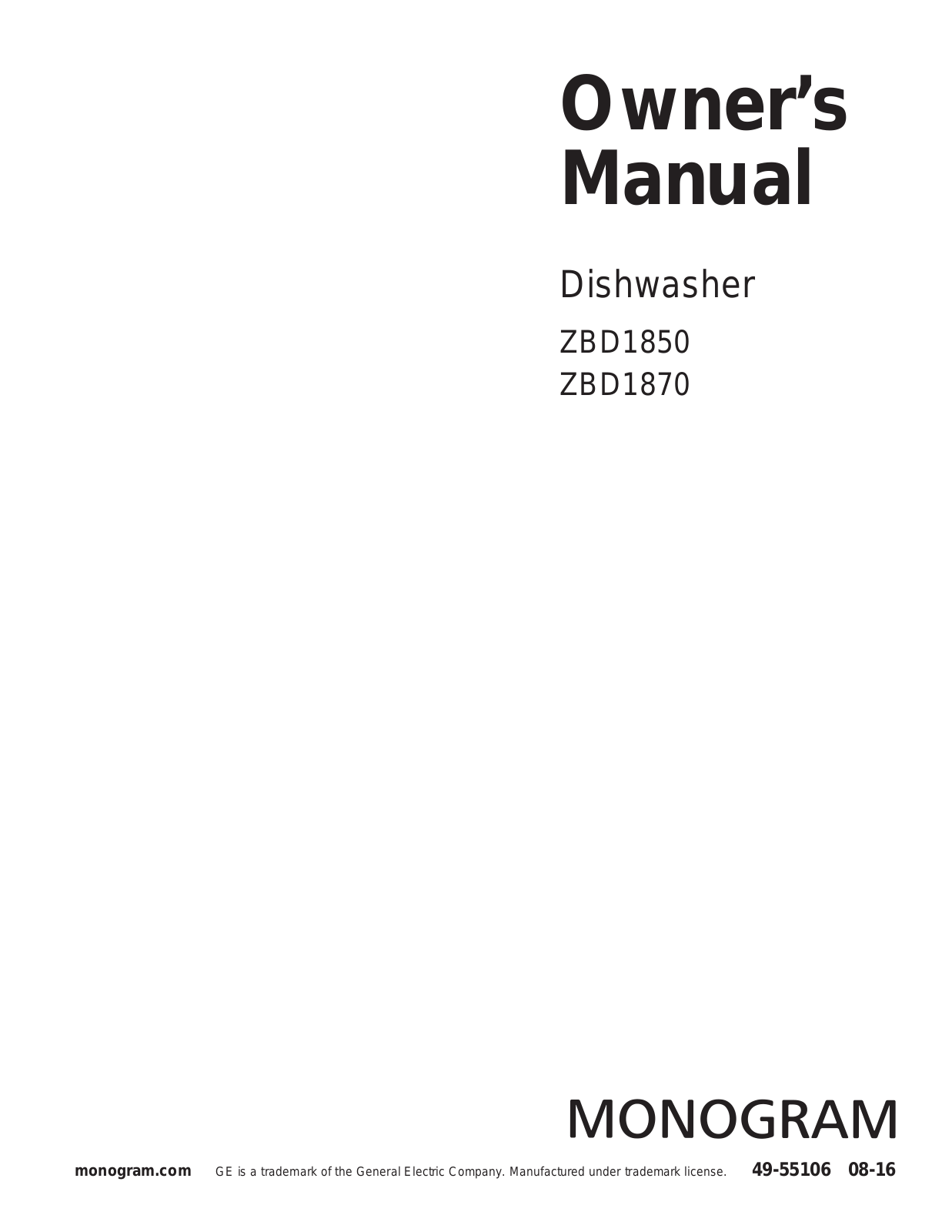 GE ZBD1870N03SS, ZBD1870N02SS, ZBD1870N00SS, ZBD1850N03II, ZBD1850N02II Owner’s Manual