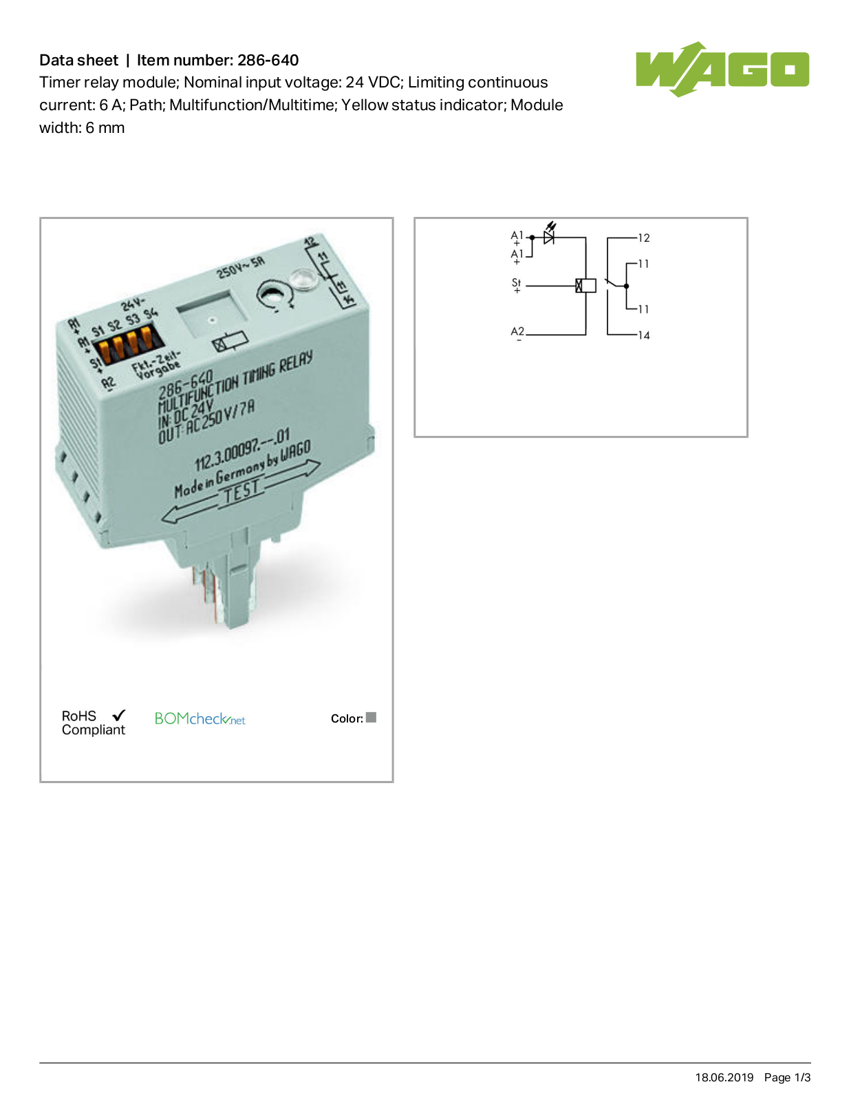 Wago 286-640 Data Sheet