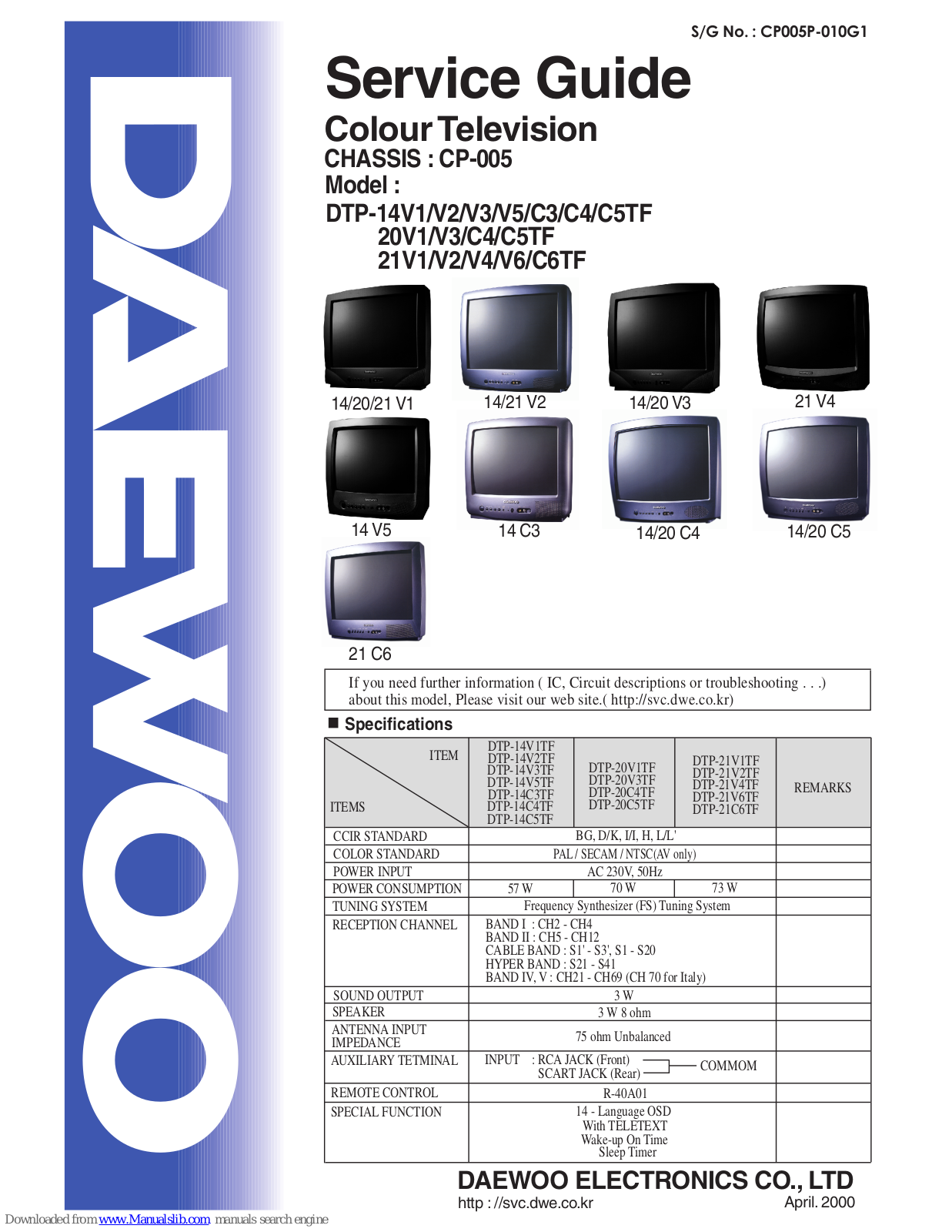 Daewoo DTP-C3, DTP-C4, DTP-C5TF, DTP-20V1, DTP-21V1 Service Manual