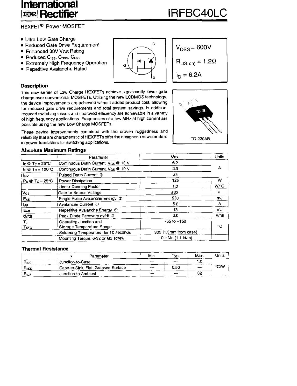 Datasheet IRFBG30PBF Specification - ManualMachine.com
