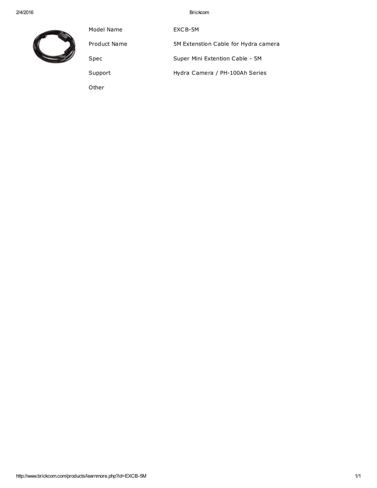 Brickcom EXCB-5M Specsheet - ManualMachine.com
