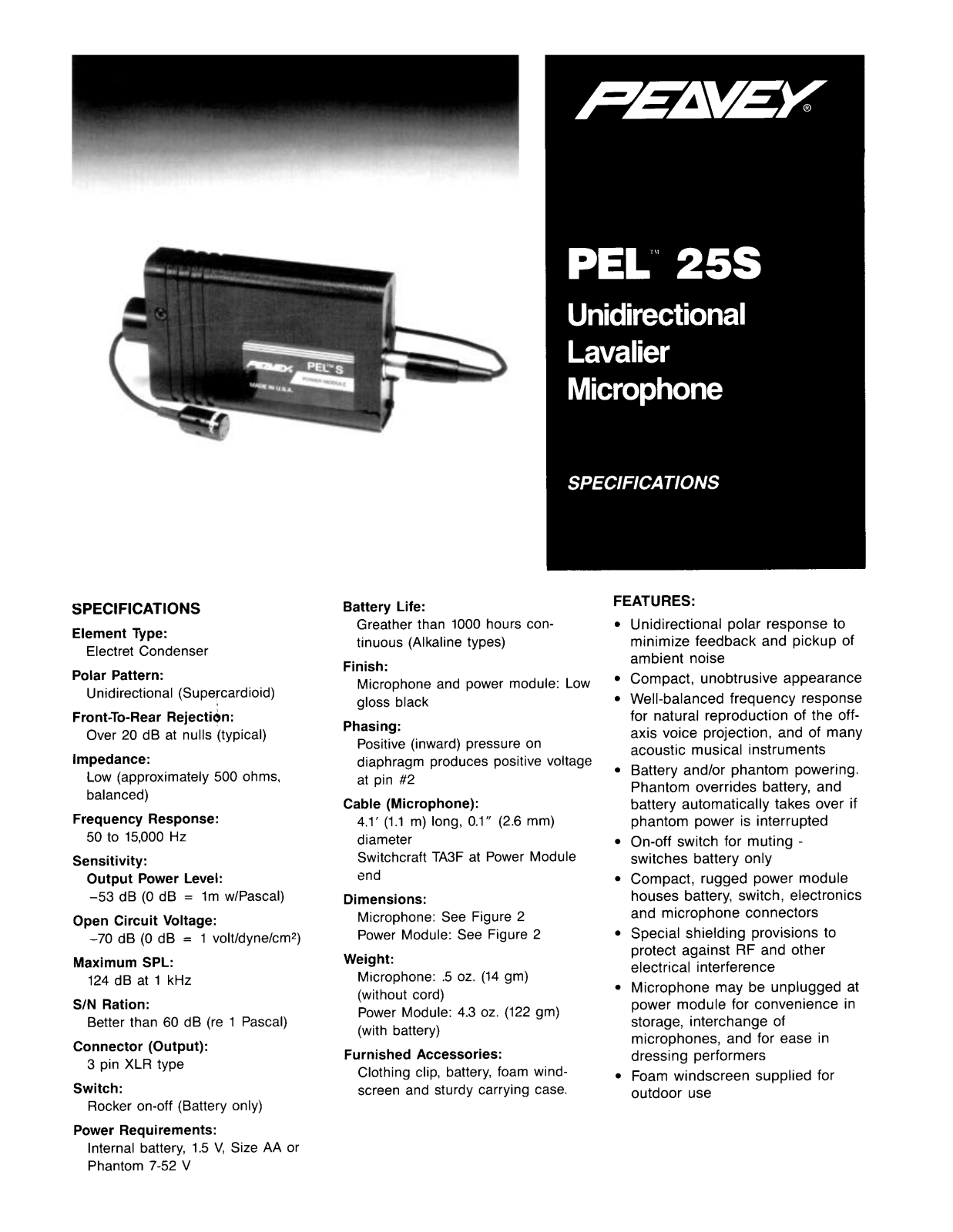 Peavey PEL 25S DATASHEET