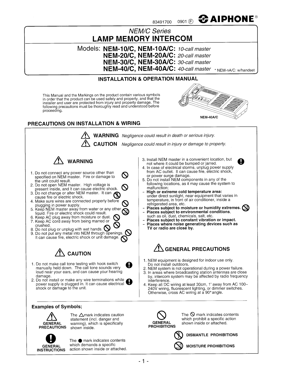 Aiphone NEM-20-C, NEM-40-C, NEM-10-C User Manual