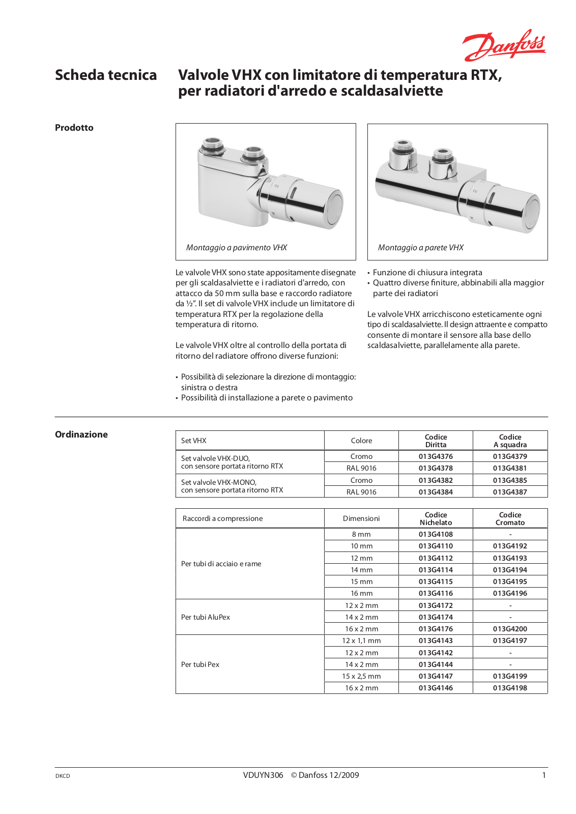 Danfoss VHX-DUO, VHX-MONO Data sheet